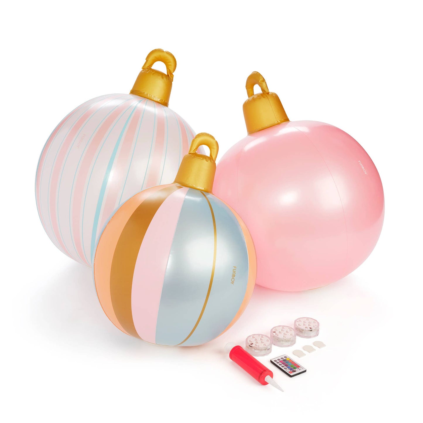 FUNBOY - Pink Light Up Christmas Ornament Holiday Balls - 3 Pack