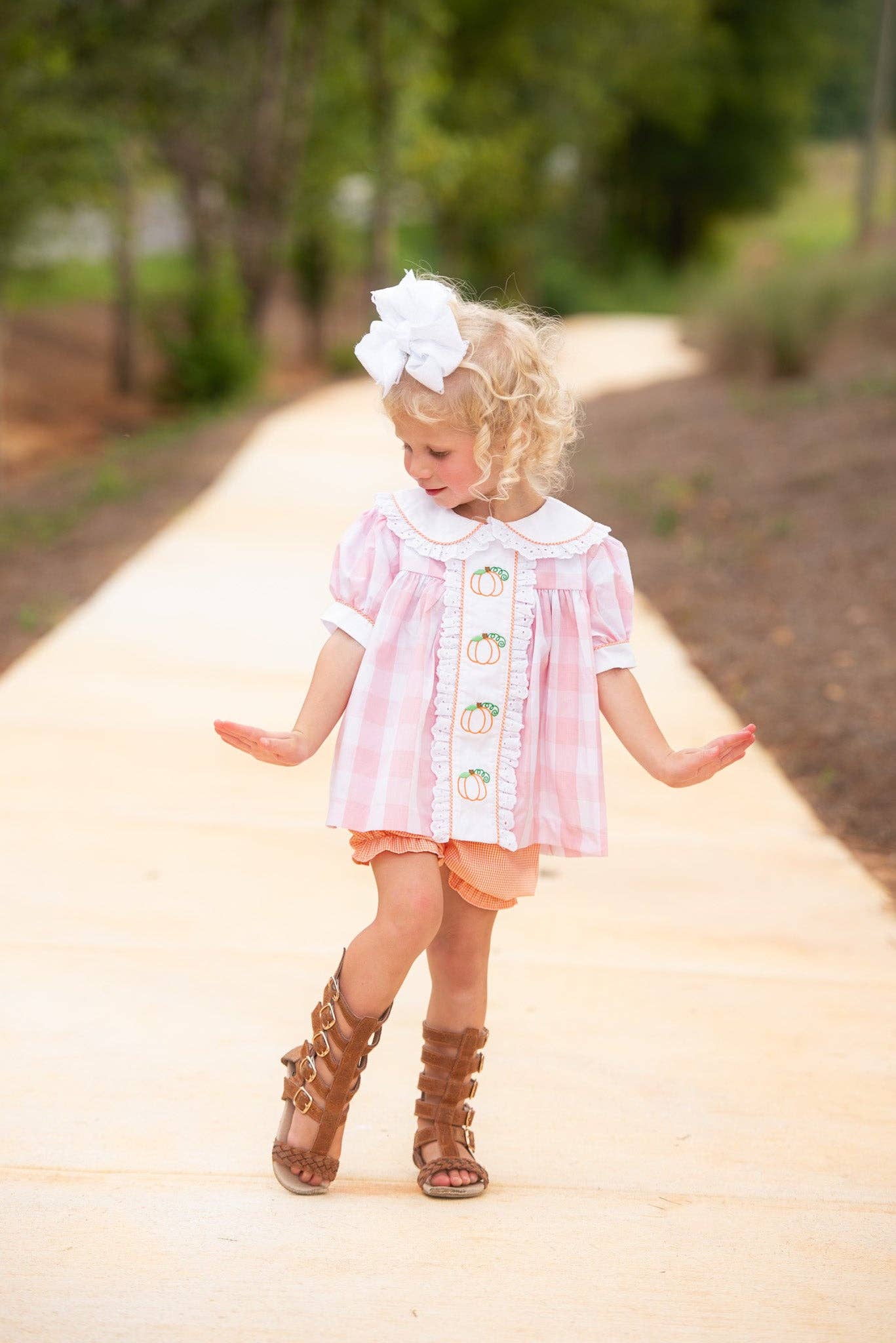 Posh Pickle - Proper Pumpkins Pink Gingham A-Line Dress and Bloomer Set