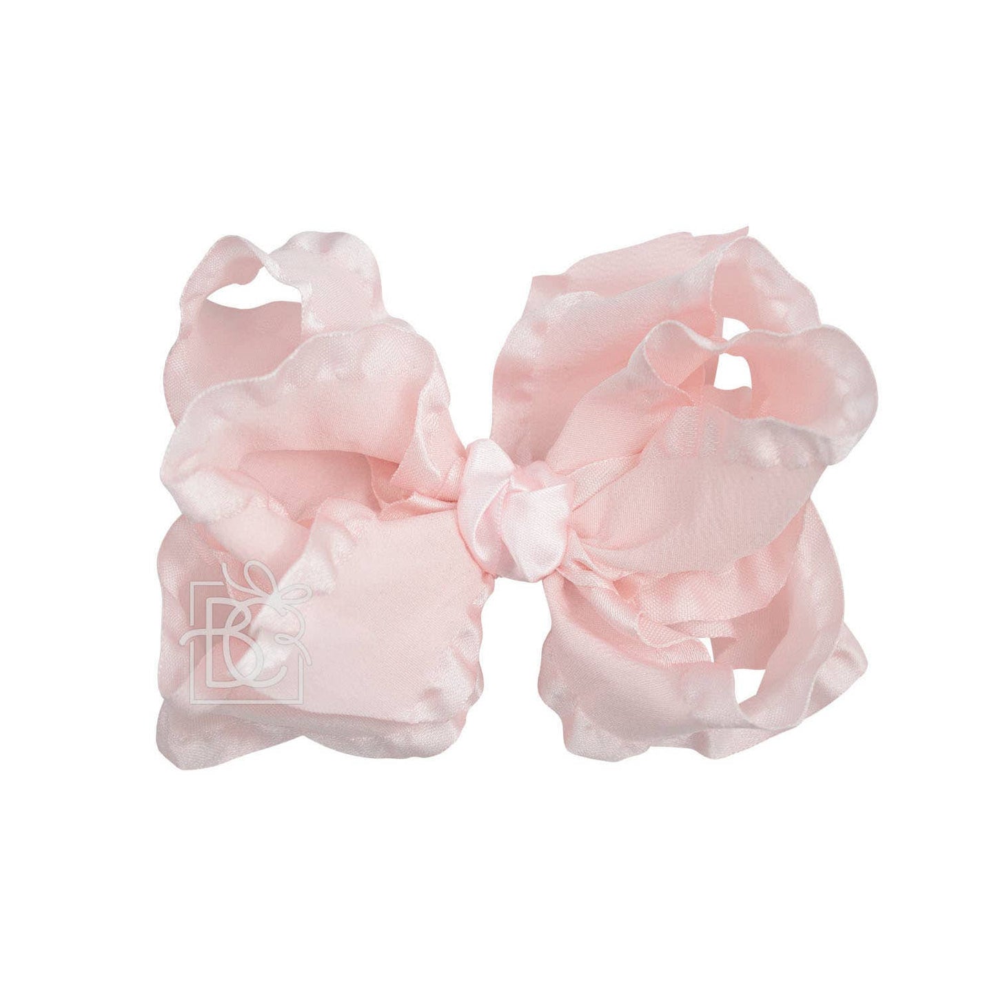 Beyond Creations, LLC - DOUBLE RUFFLE BOW ON CLIP: 5.5" Large - 1.5" Ribbon on Alligator Clip / WHITE