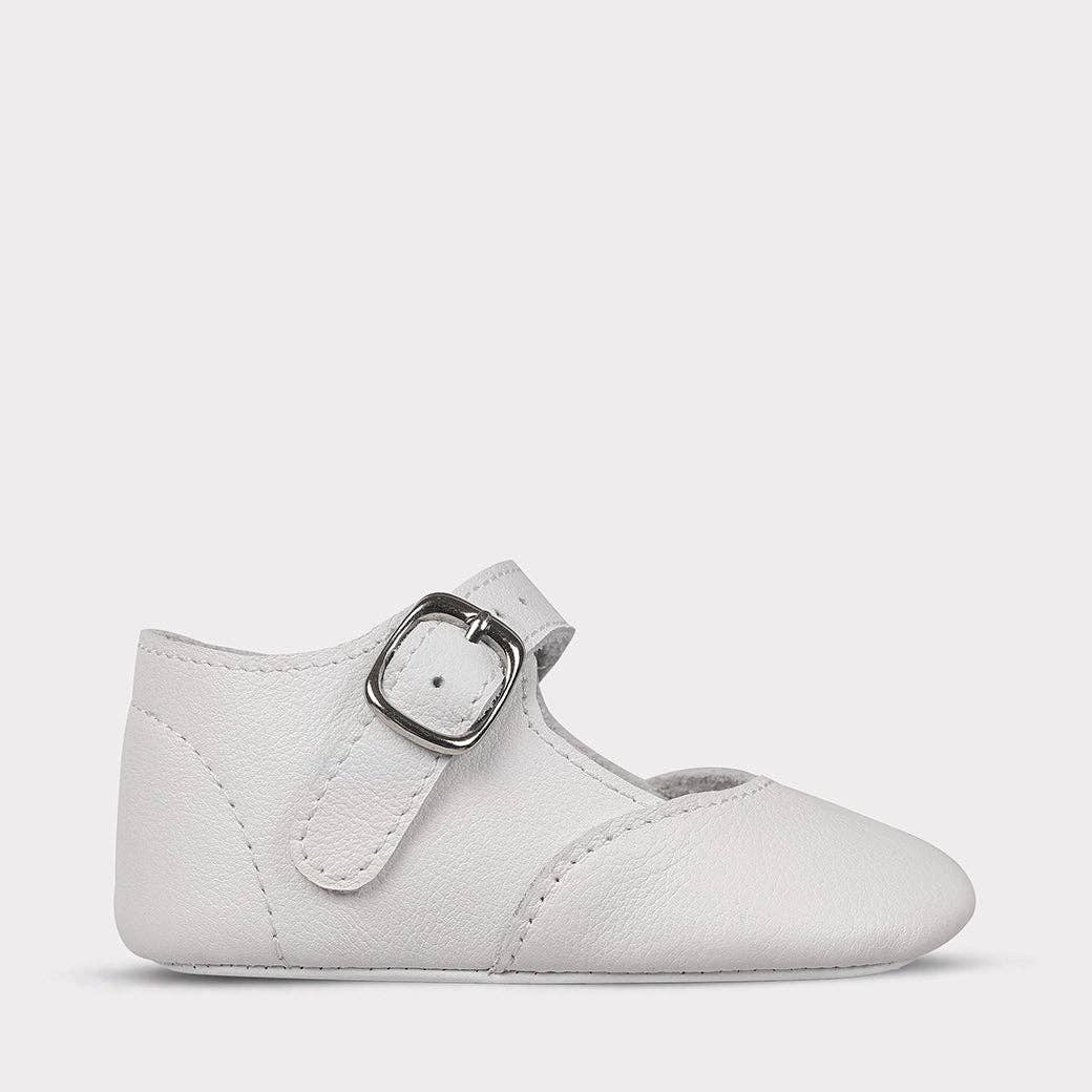 Oomphies - Darcy Girls Crib Hook & Loop Shoe: White Leather