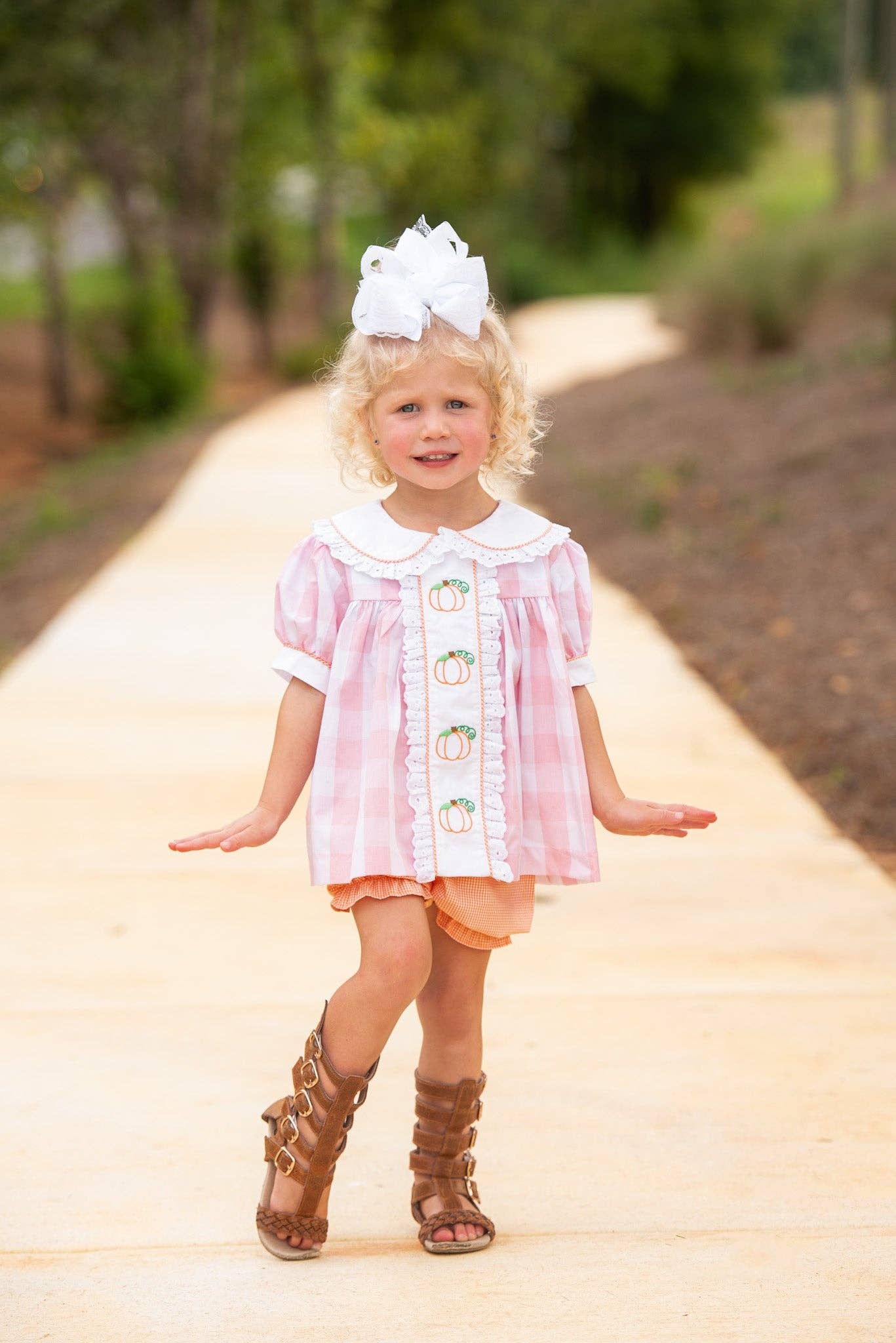 Posh Pickle - Proper Pumpkins Pink Gingham A-Line Dress and Bloomer Set