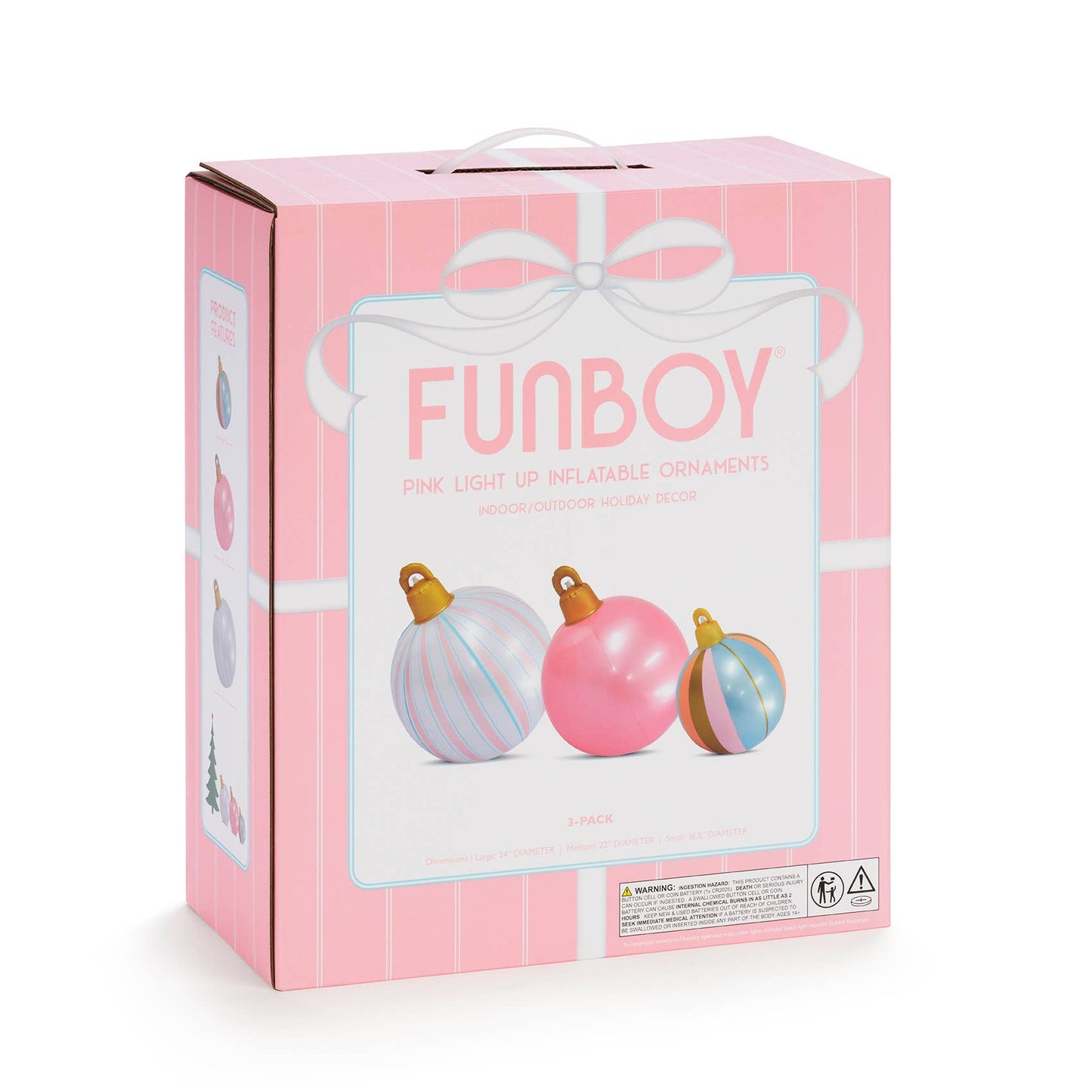 FUNBOY - Pink Light Up Christmas Ornament Holiday Balls - 3 Pack