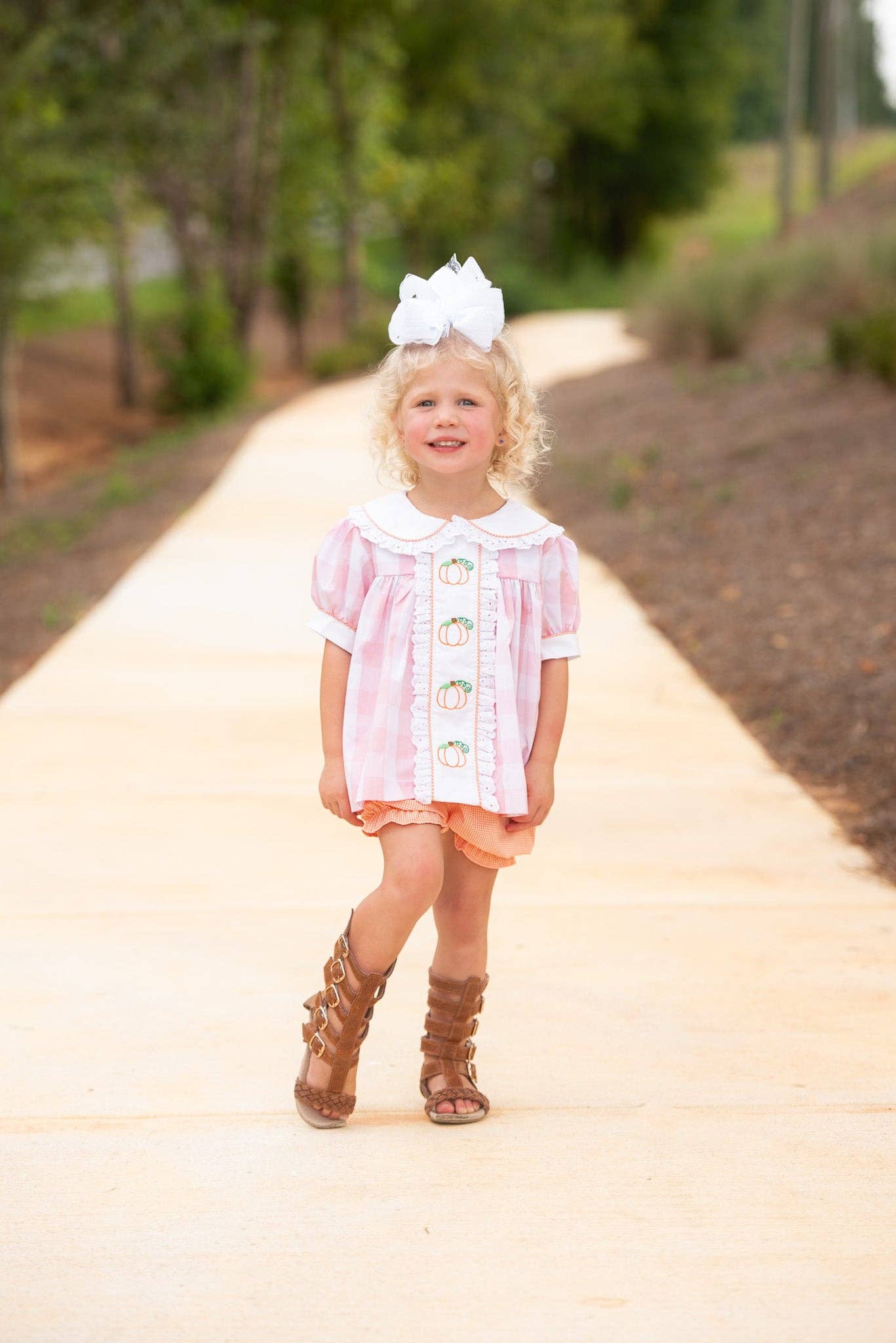 Posh Pickle - Proper Pumpkins Pink Gingham A-Line Dress and Bloomer Set