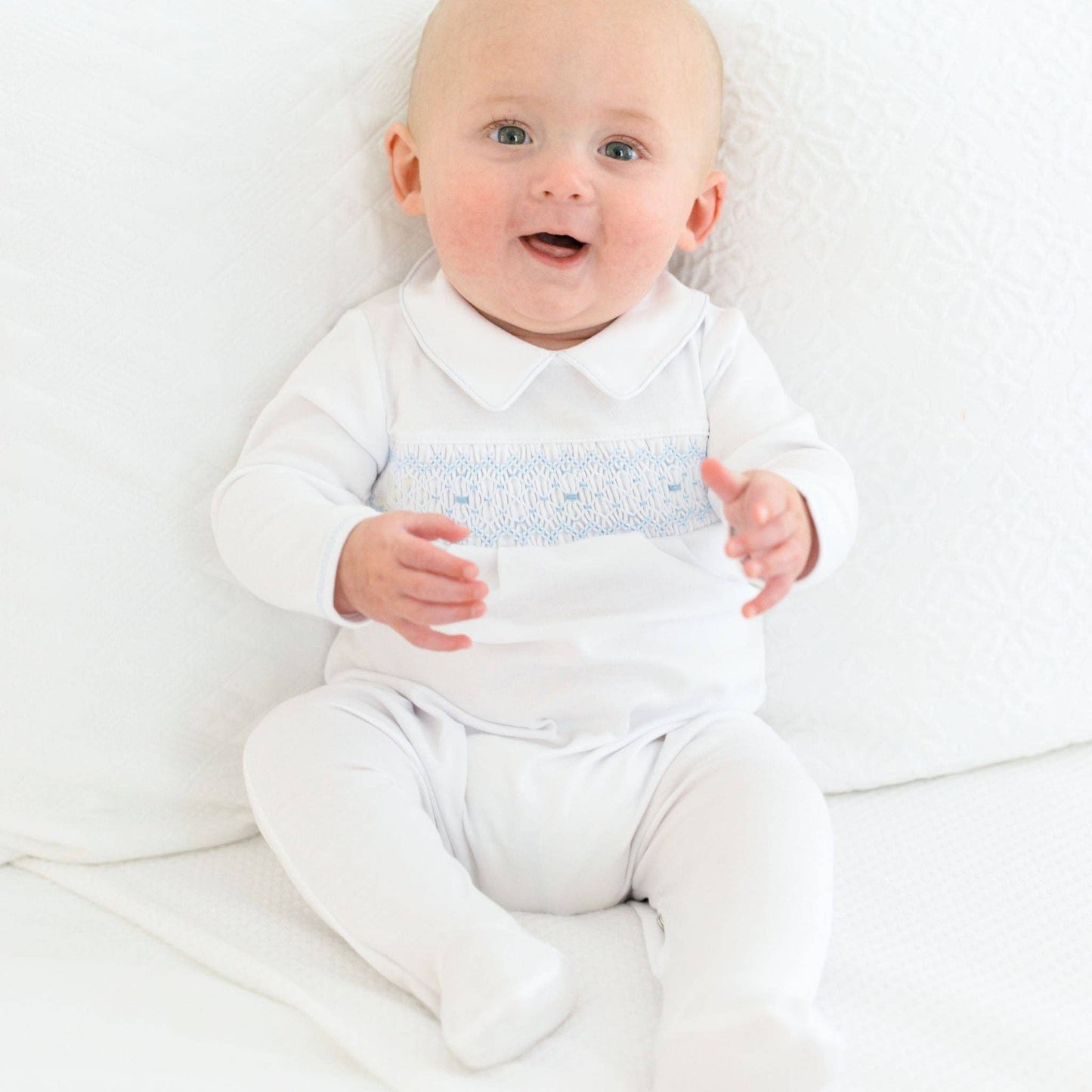 Magnolia Baby - Lilly & Lucas Smocked Footie - Blue: Newborn