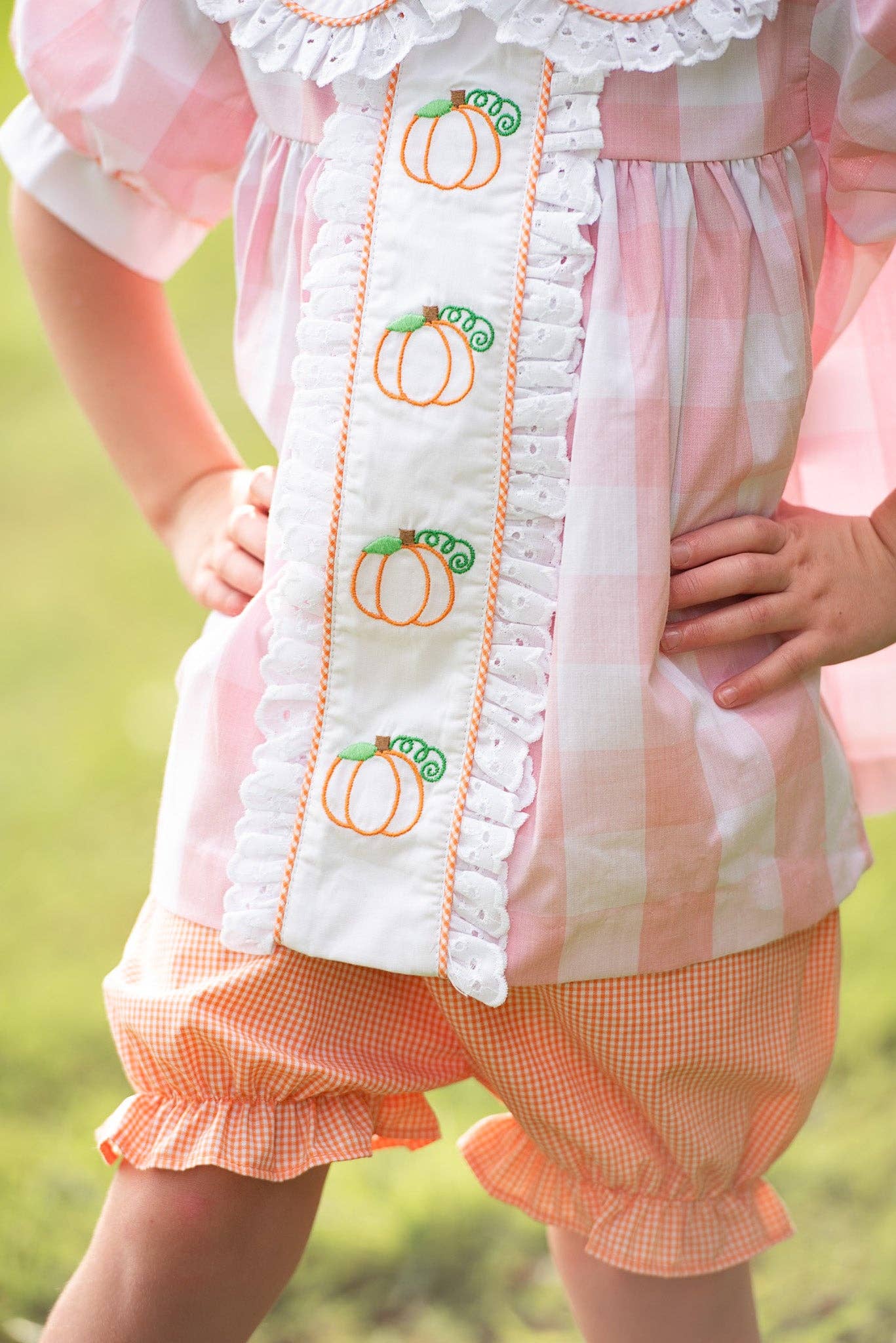 Posh Pickle - Proper Pumpkins Pink Gingham A-Line Dress and Bloomer Set