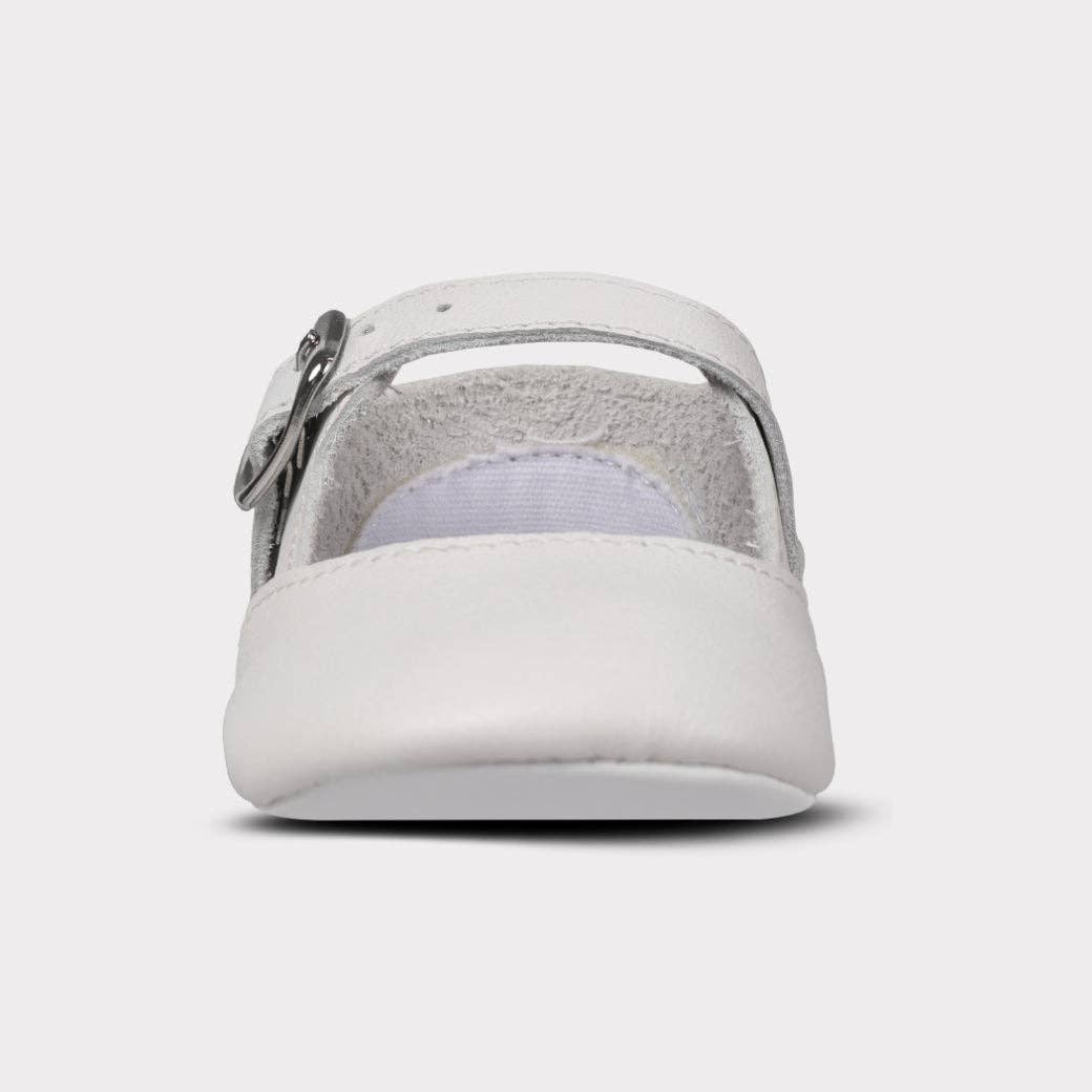 Oomphies - Darcy Girls Crib Hook & Loop Shoe: White Leather