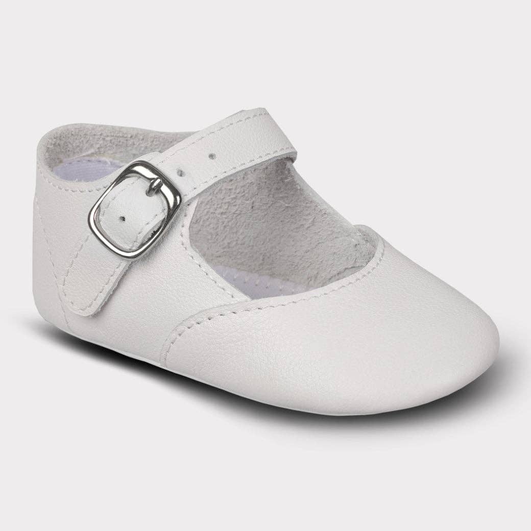 Oomphies - Darcy Girls Crib Hook & Loop Shoe: White Leather