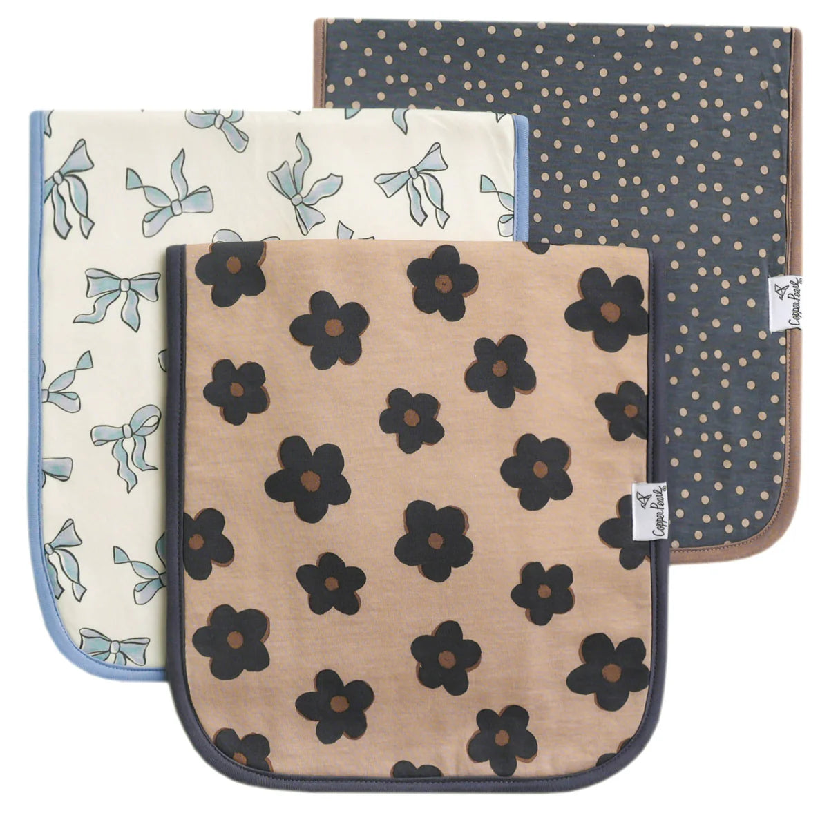 Copper Pearl burp cloth- Gemma in tan
