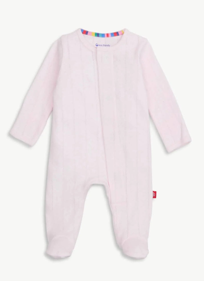 Magnetic Me- Pointelle Footie- Pink Love Lines