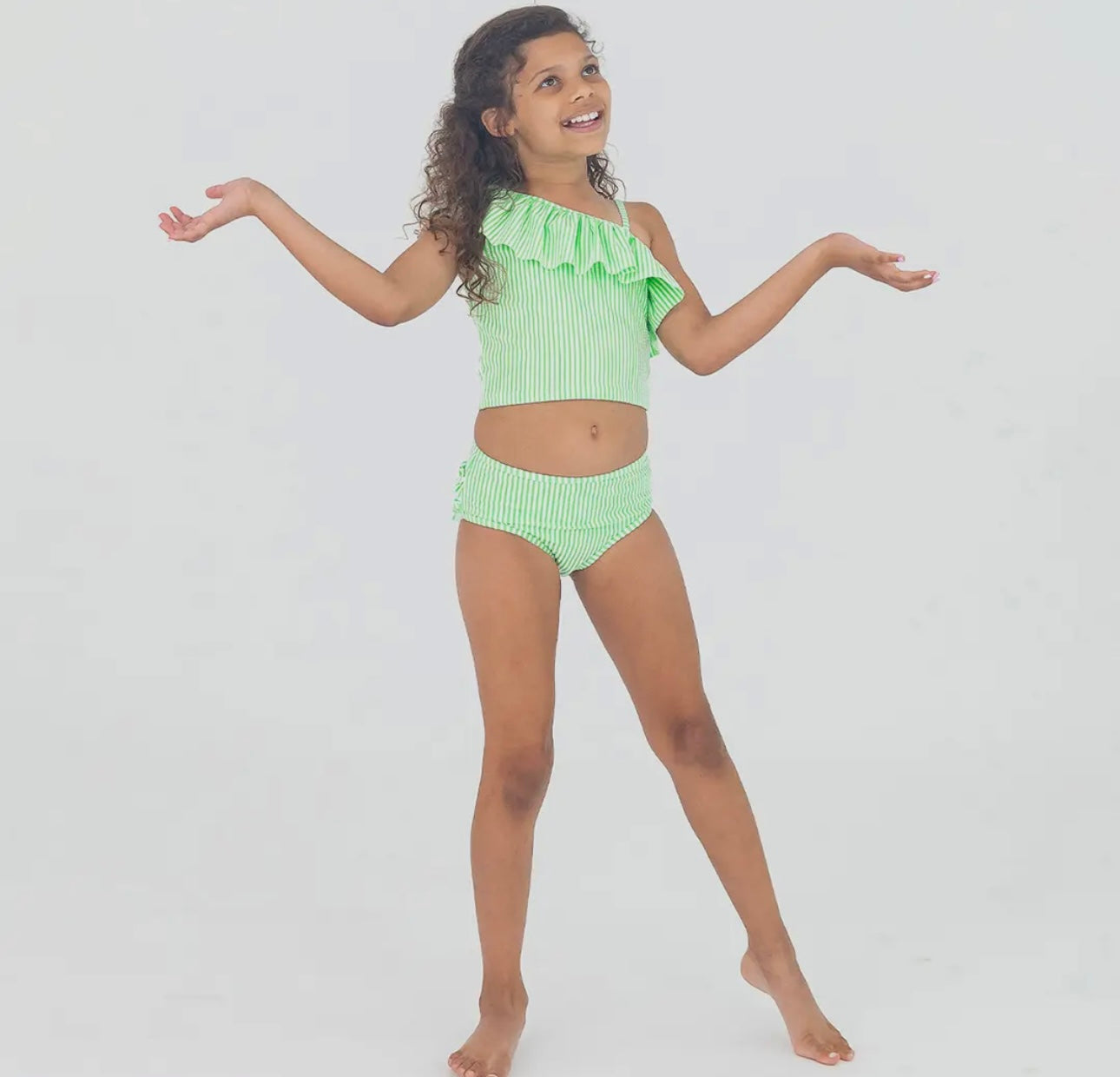 Ruffle Butts- One Shoulder Ruffle Tankini-Spring Green