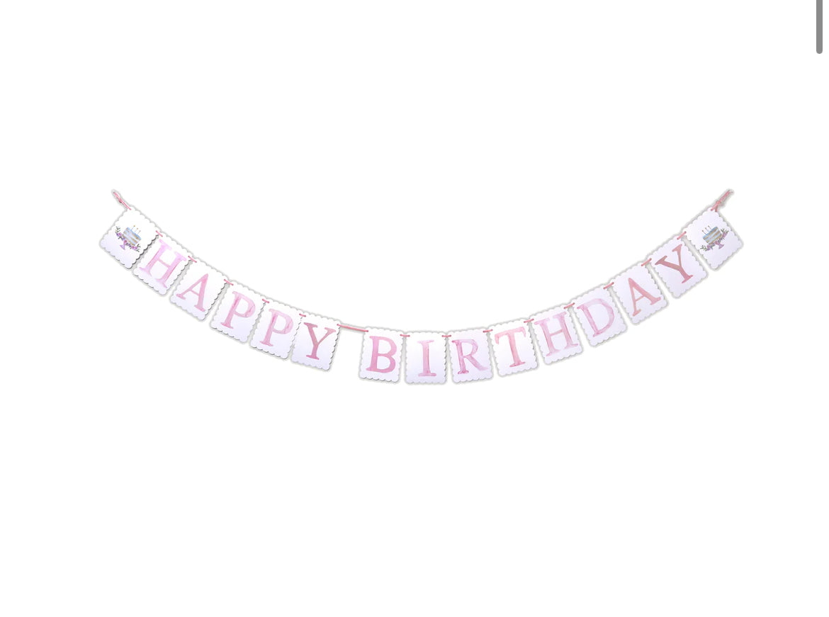 Over The Moon- “HAPPY BIRTHDAY” Reversible Banner w/ Pink&Blue Ribbons