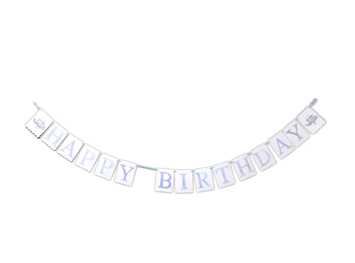 Over The Moon- “HAPPY BIRTHDAY” Reversible Banner w/ Pink&Blue Ribbons