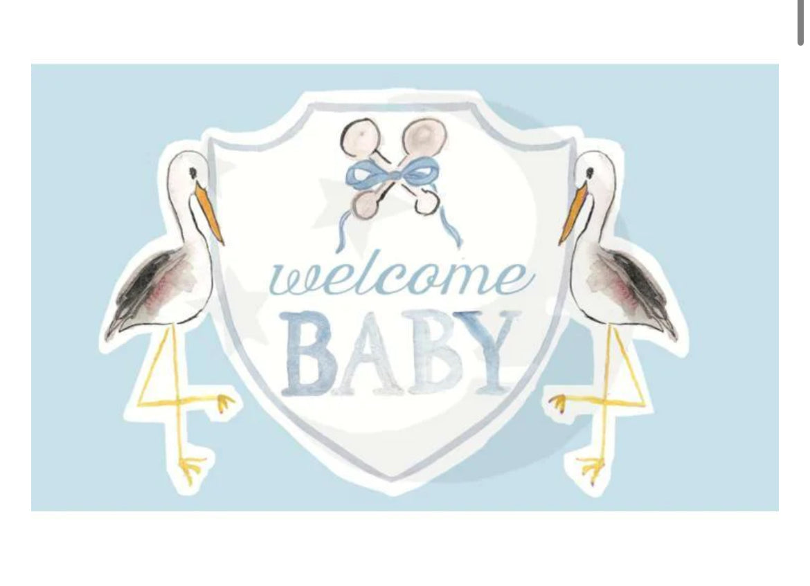 Over The Moon- “Welcome Baby” Blue Stork Flag 3’x5’
