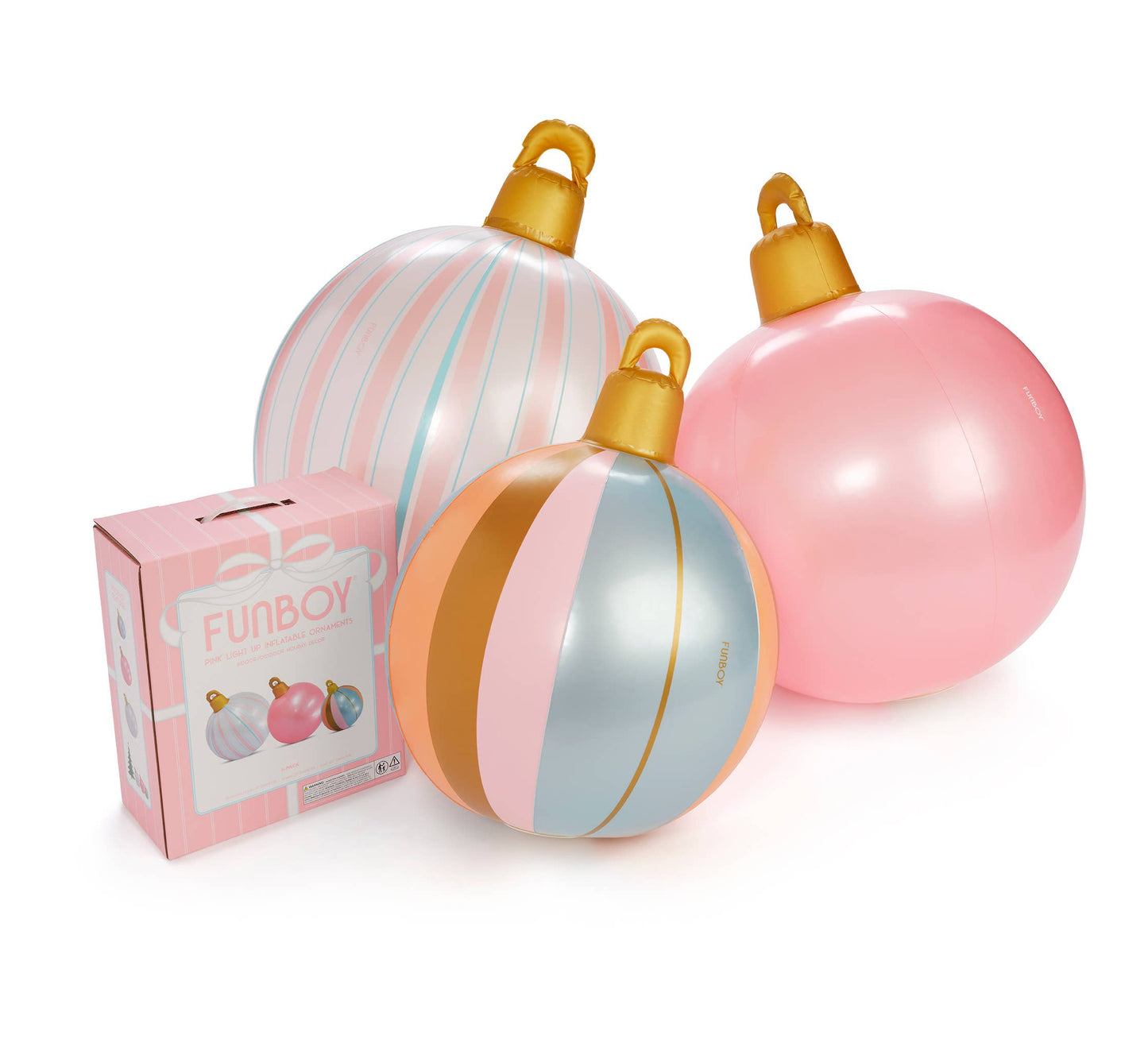 FUNBOY - Pink Light Up Christmas Ornament Holiday Balls - 3 Pack