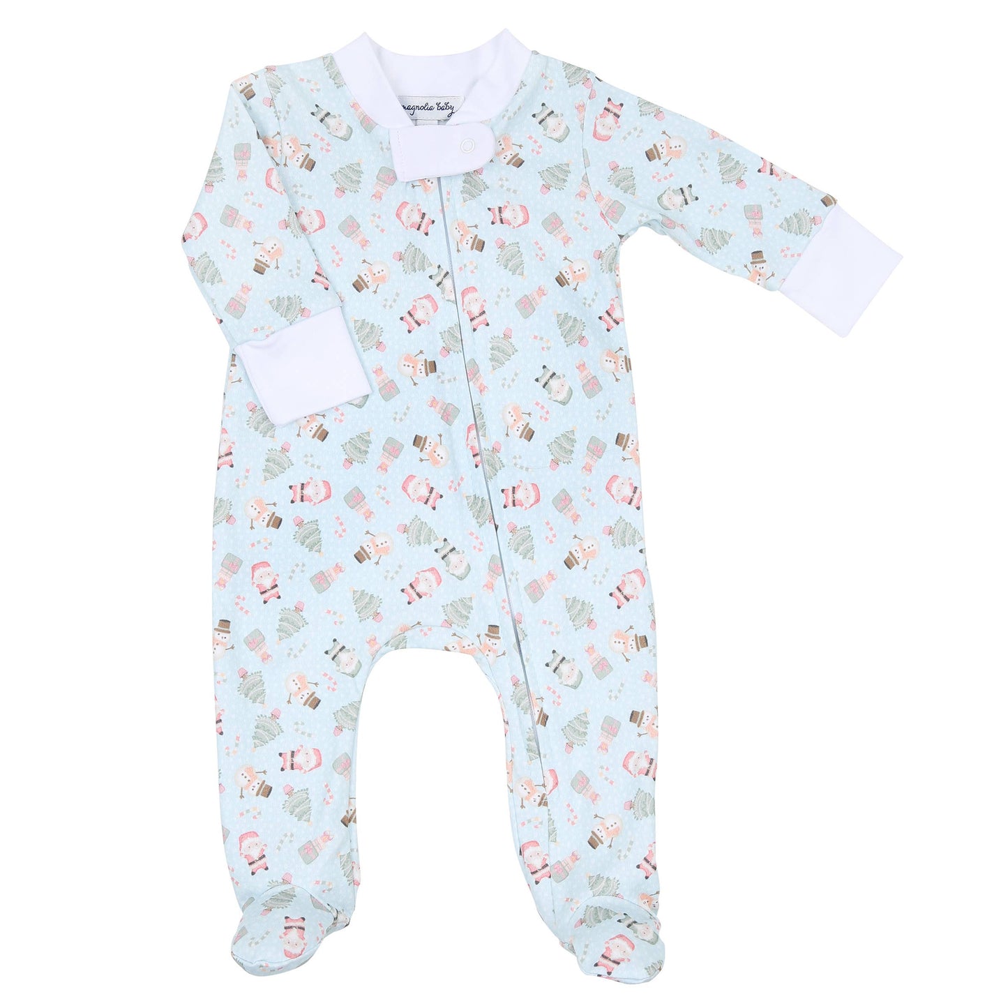 Magnolia Baby - Sweet Little Christmas Printed Zipper Footie- Blue