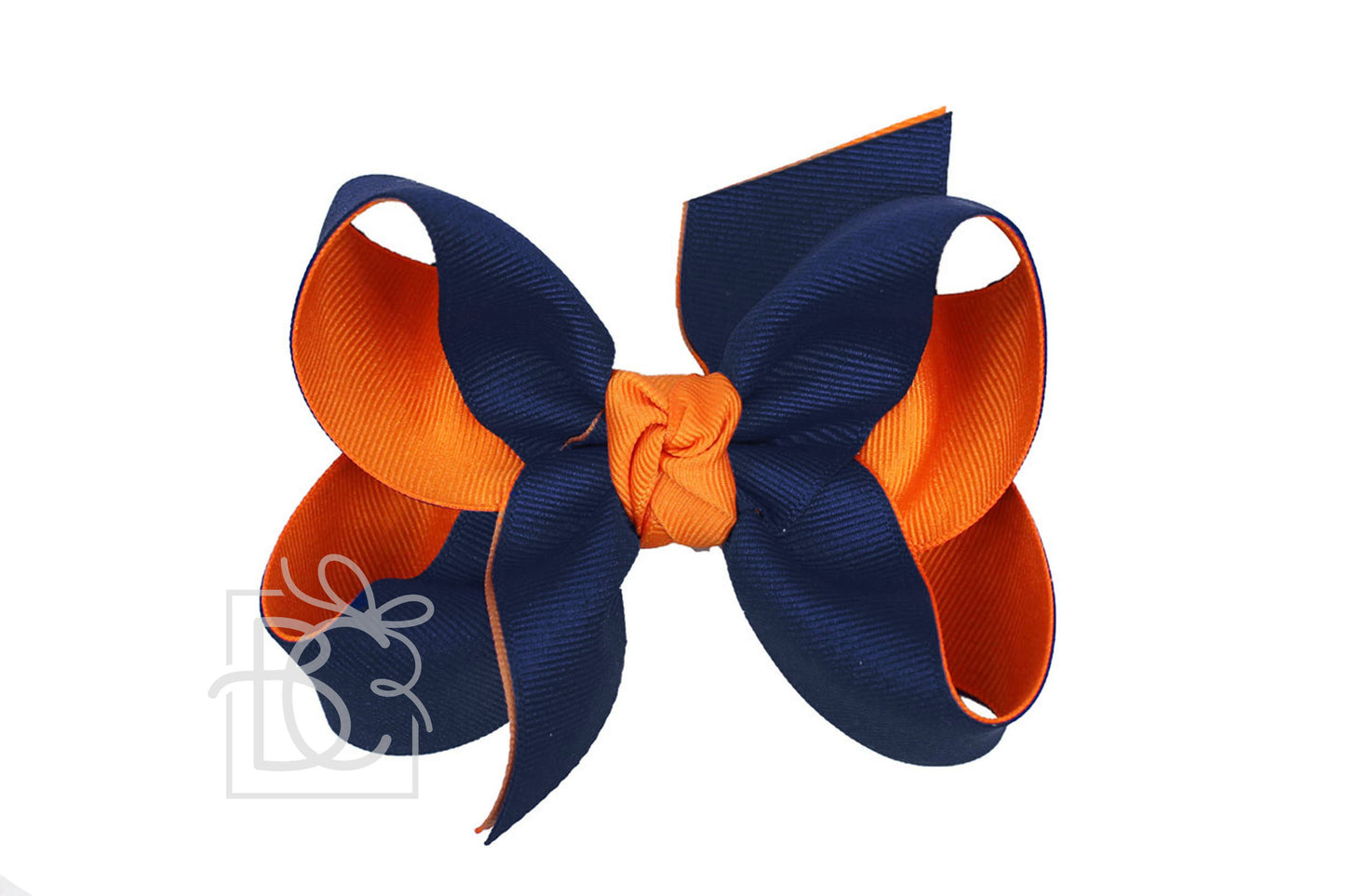 Beyond Creations, LLC - Layered Grosgrain Bow (Dark Navy & Orange): 5.5" Huge