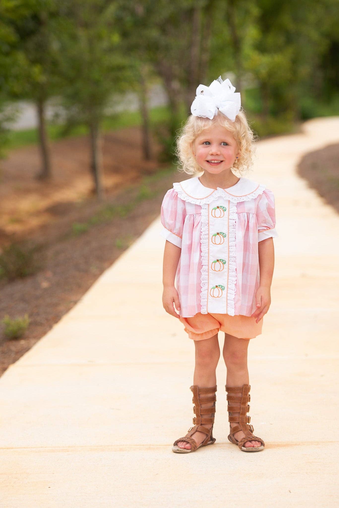 Posh Pickle - Proper Pumpkins Pink Gingham A-Line Dress and Bloomer Set