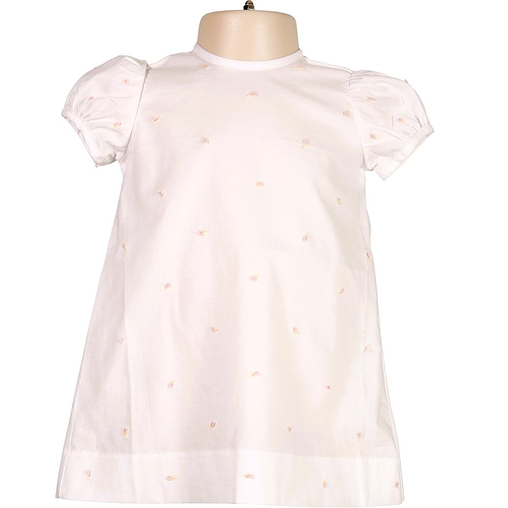 Hello Bebes! - White Heirloom Rosebud Hand Embroidered Dress