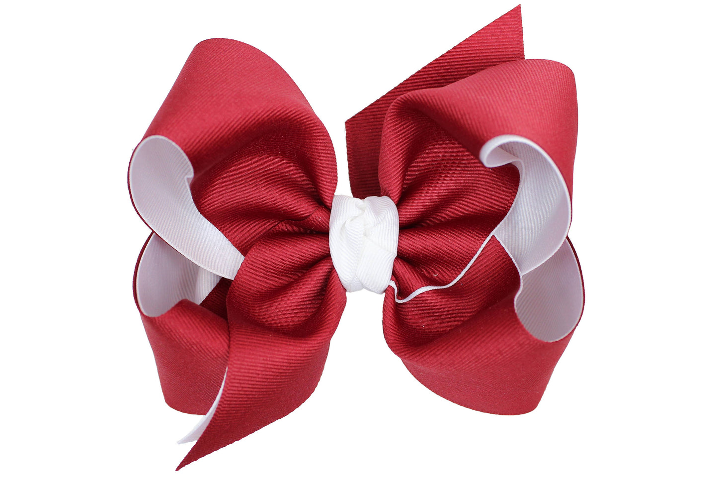 Beyond Creations, LLC - Layered Grosgrain Bow (Cranberry & White): 4.5" Large