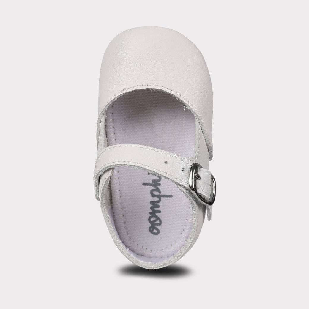 Oomphies - Darcy Girls Crib Hook & Loop Shoe: White Leather