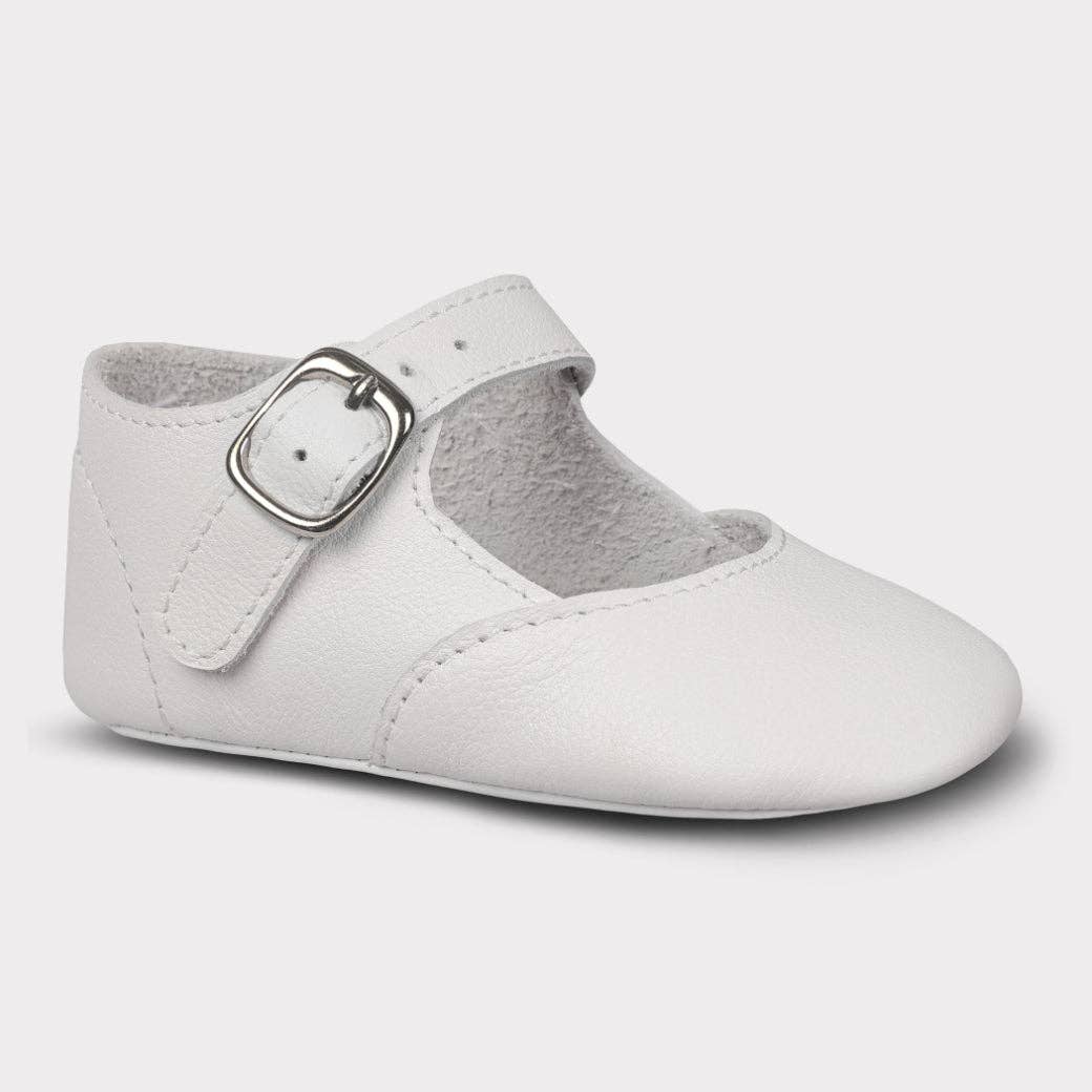 Oomphies - Darcy Girls Crib Hook & Loop Shoe: White Leather