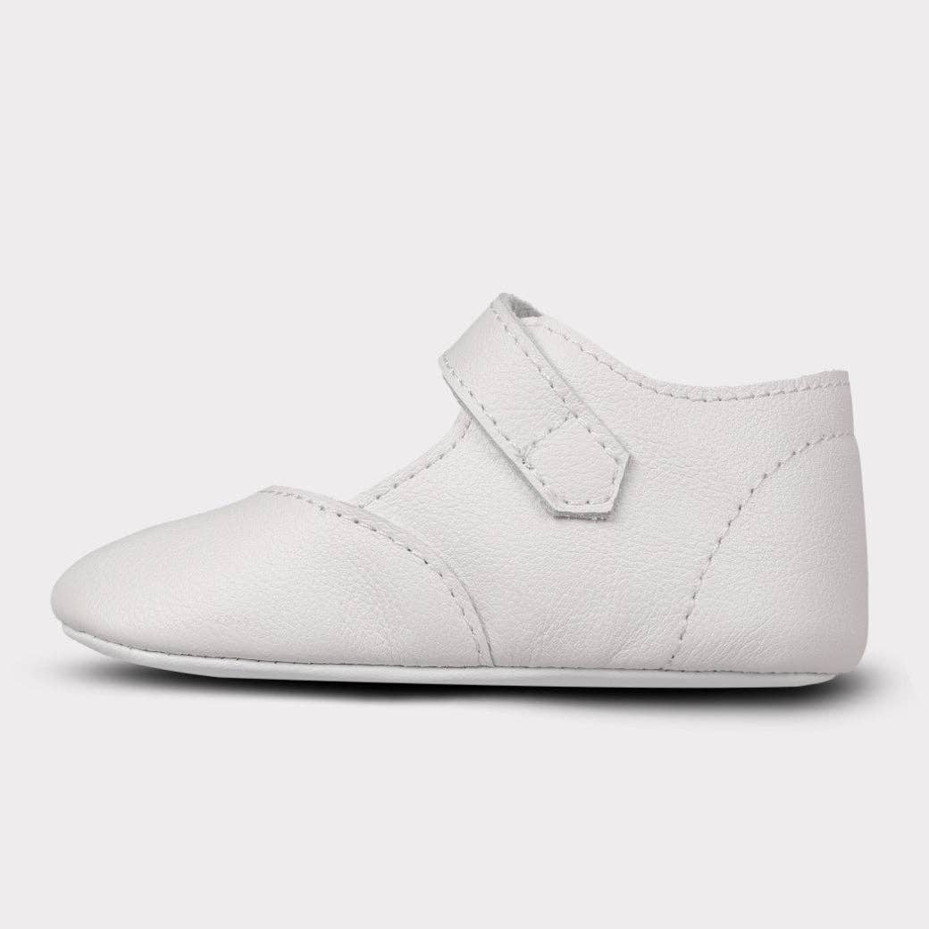 Oomphies - Darcy Girls Crib Hook & Loop Shoe: White Leather