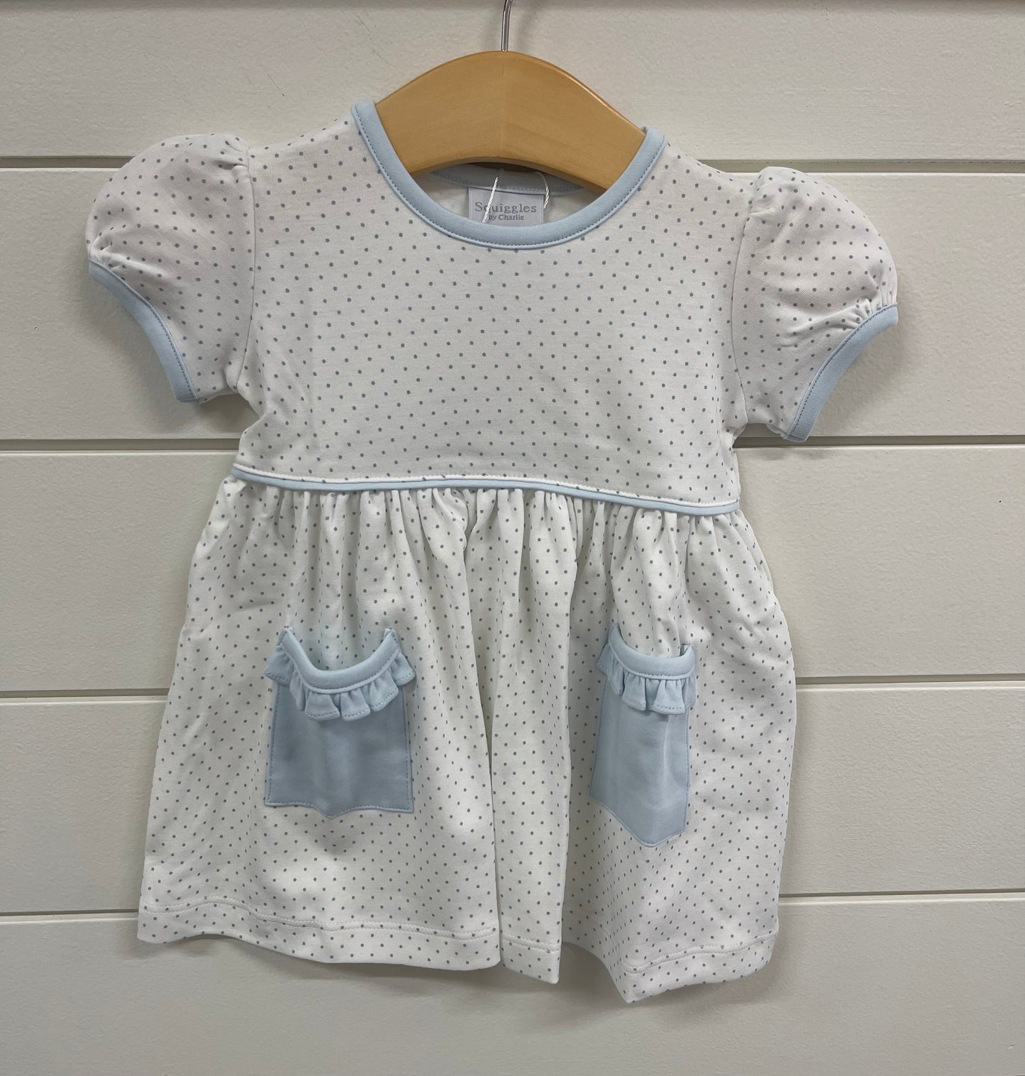Squiggles- Pocket Dress- White+ Blue Dots