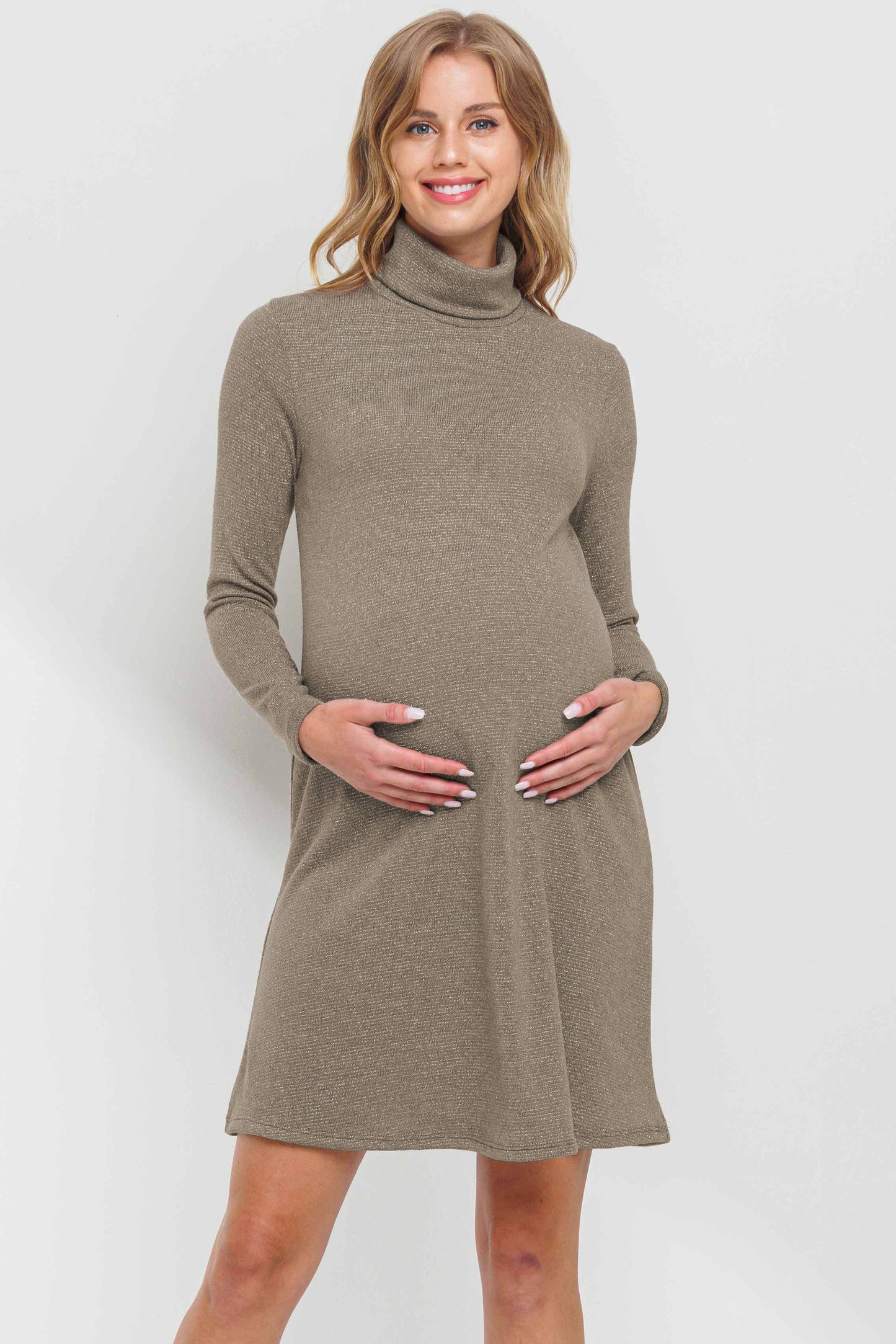 Hello Miz - Turtle Neck Shimmer Maternity Dress