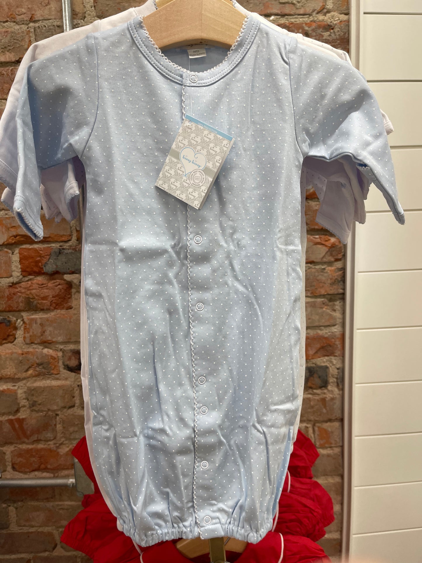 Kissy Kissy- Convertible Gown- Blue with White Dots