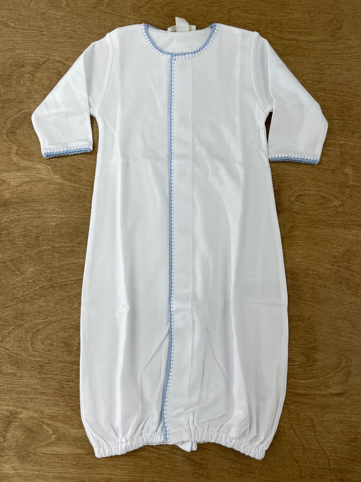 Kissy Kissy- Crochet Convertible Gown- White with Blue Trim