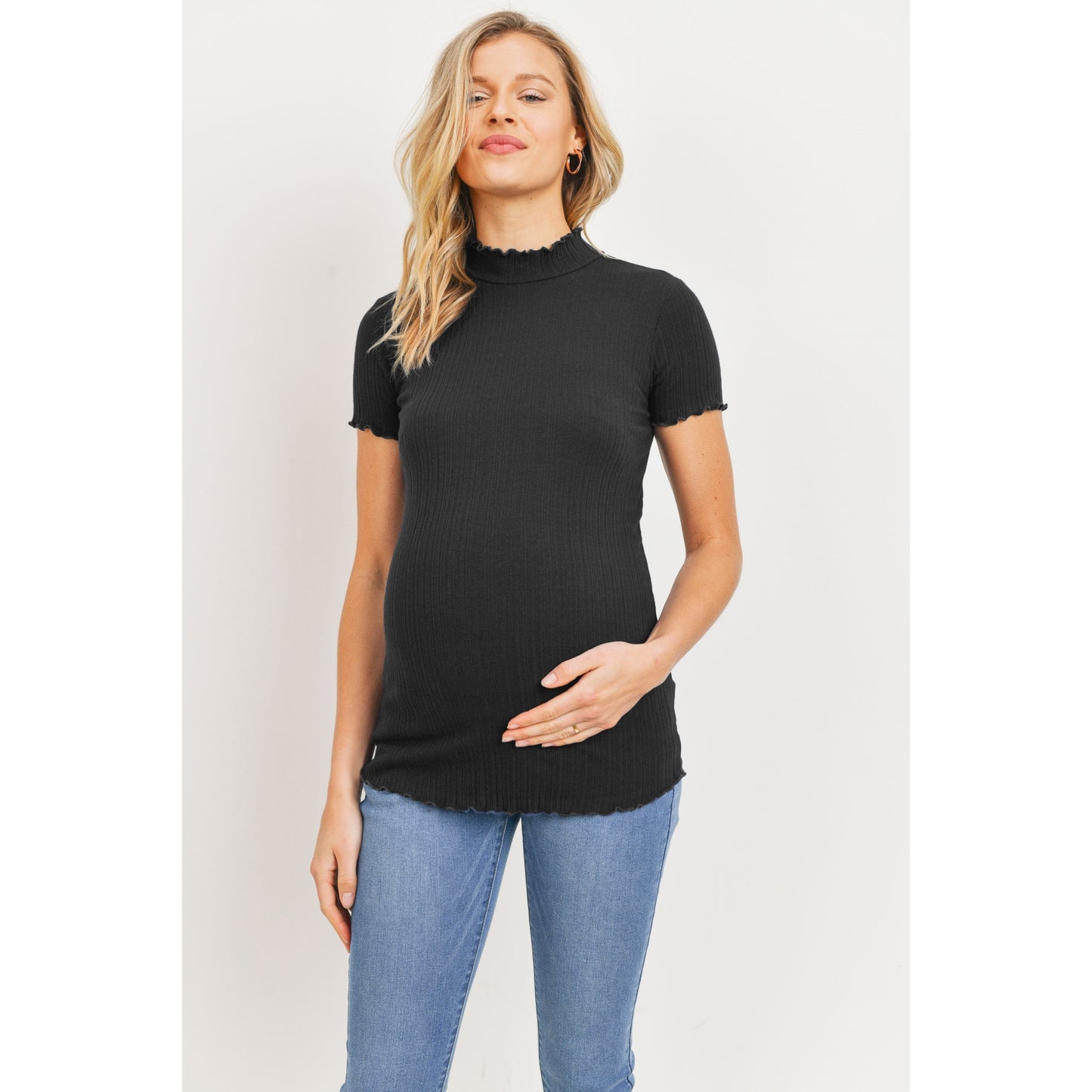 Hello Miz - Curly Merrow Hem Cotton Ribbed Maternity Top