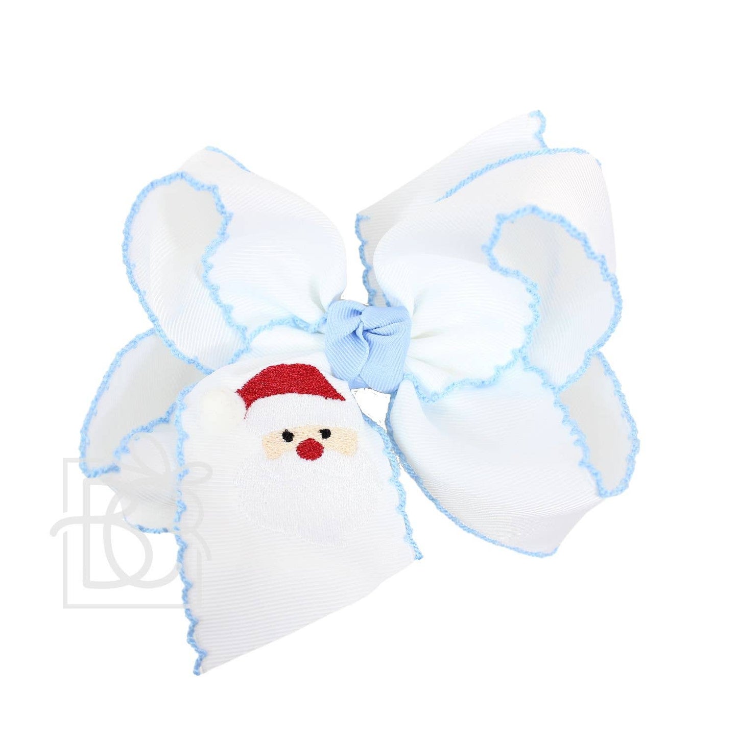 Beyond Creations, LLC - EMBROIDERED SANTA CROCHET EDGE BOWS: White w/ Red Crochet Edge / 5.5" Huge