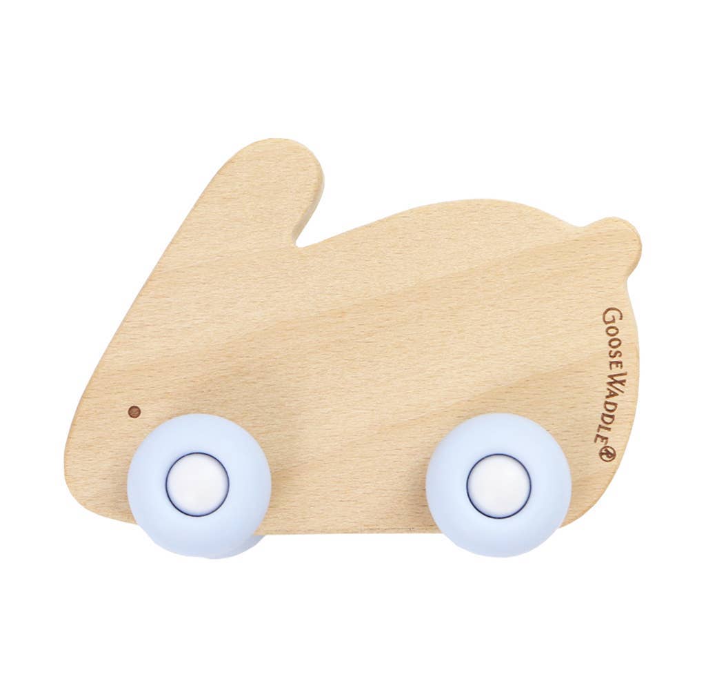 GooseWaddle + Pello - Silicone + Wood Teether with Wheels: Kitty/Pinky Wheels