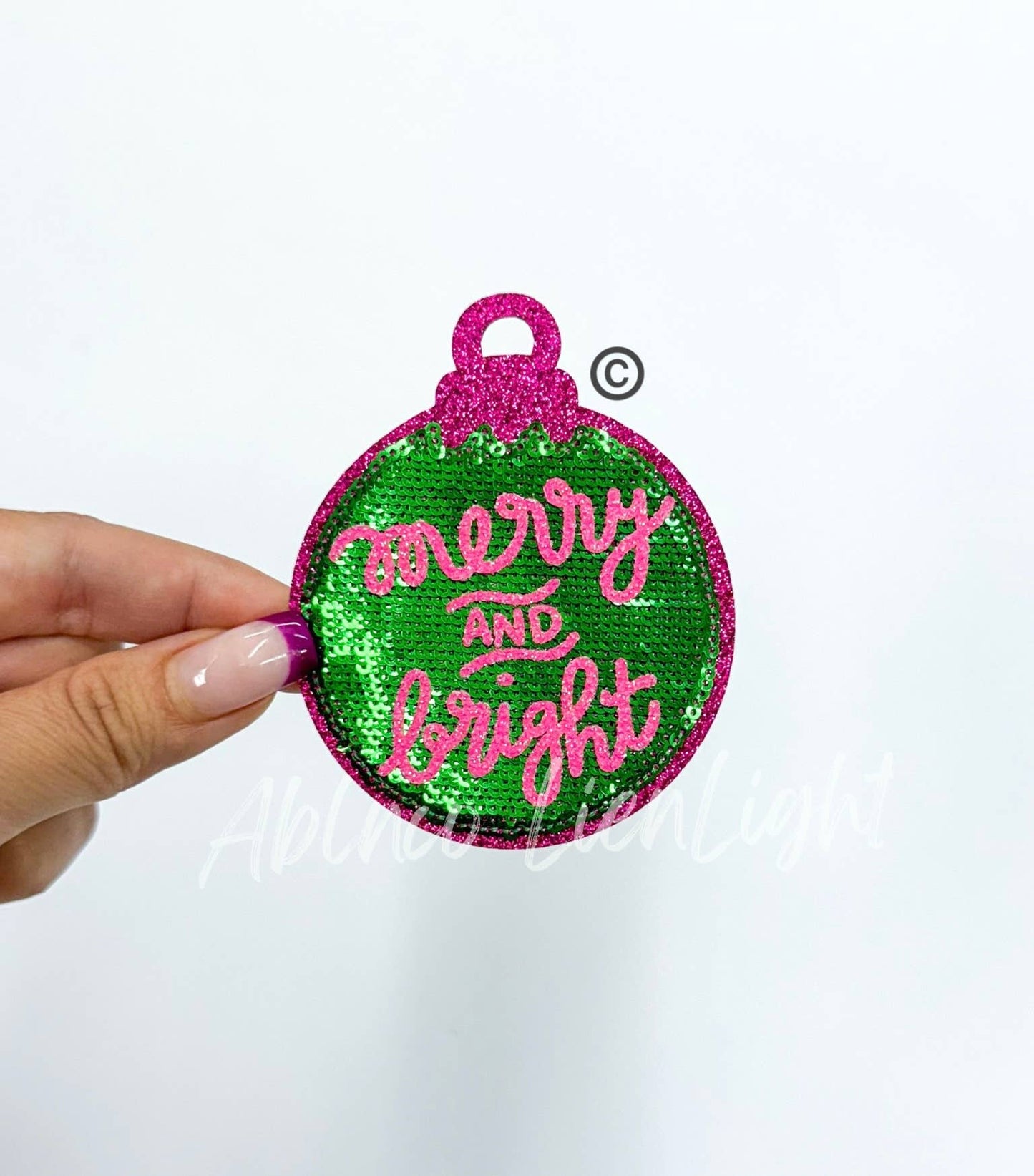 ABLN Boutique - Sequined Merry & Bright Ornament©️ Christmas-  Iron on Patch