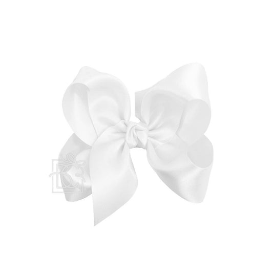 Beyond Creations, LLC - SATIN BOW ON CLIP: WHITE / 5.5" Huge - 2.25" Ribbon on Alligator Clip