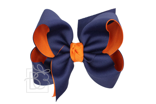 Beyond Creations, LLC - Layered Grosgrain Bow (Dark Navy & Orange): 5.5" Huge