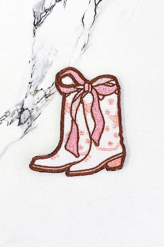 Nash Grey - Pink Star Cowgirl Boots Embroidered Patch