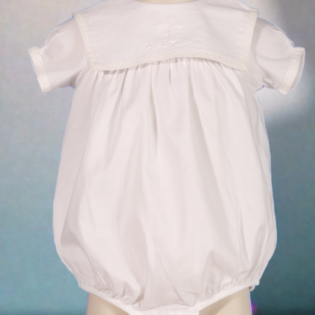 Hello Bebes! - Cross Embroidered White Boy Bubble
