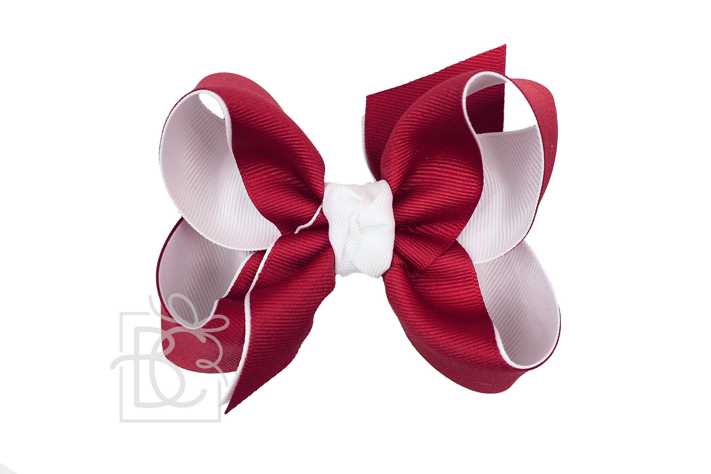 Beyond Creations, LLC - Layered Grosgrain Bow (Cranberry & White): 4.5" Large