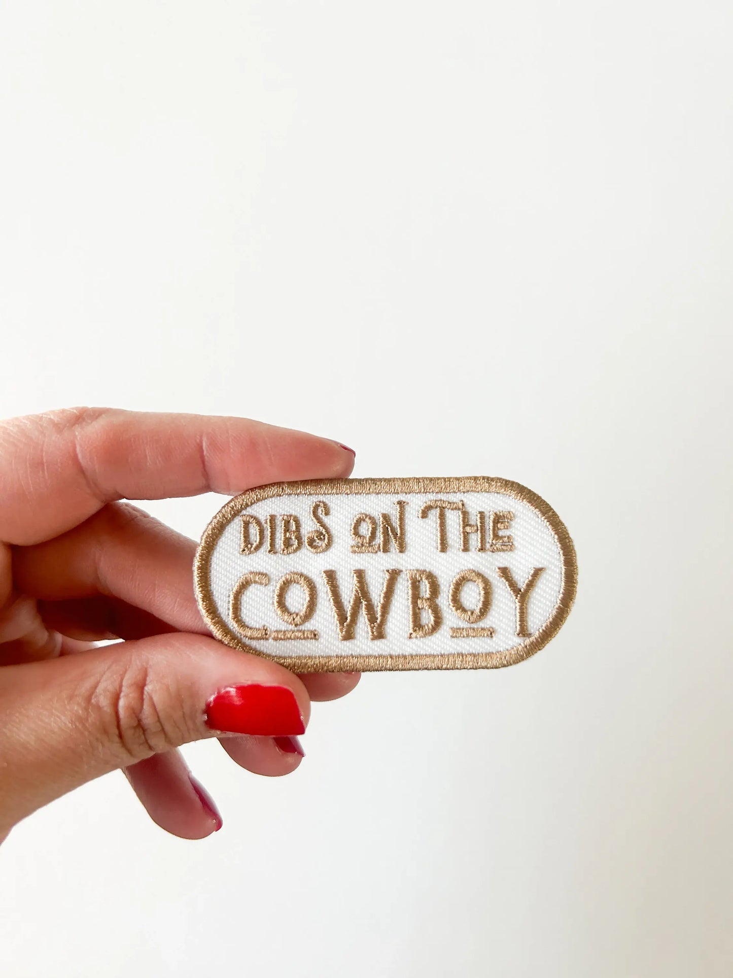 Field Trip Threads-"Dibs on the Cowboy"-Tan- Iron on Patch