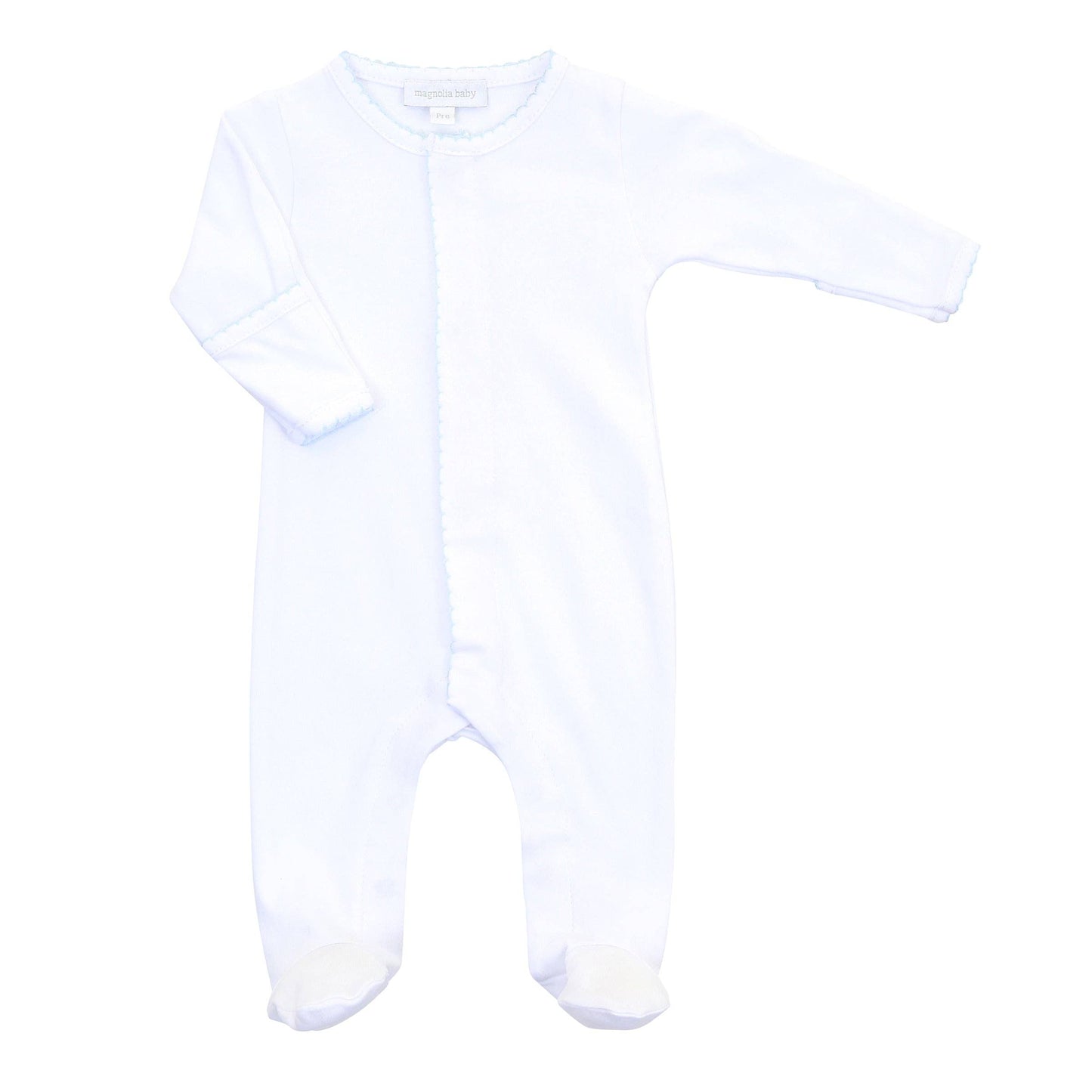 Magnolia Baby - Solid Essentials White Blue Footie: Newborn