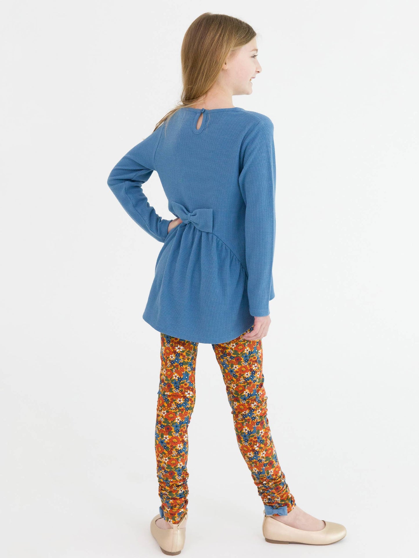 RuffleButts + RuggedButts - Girls Golden Harvest Ruched Bow Leggings