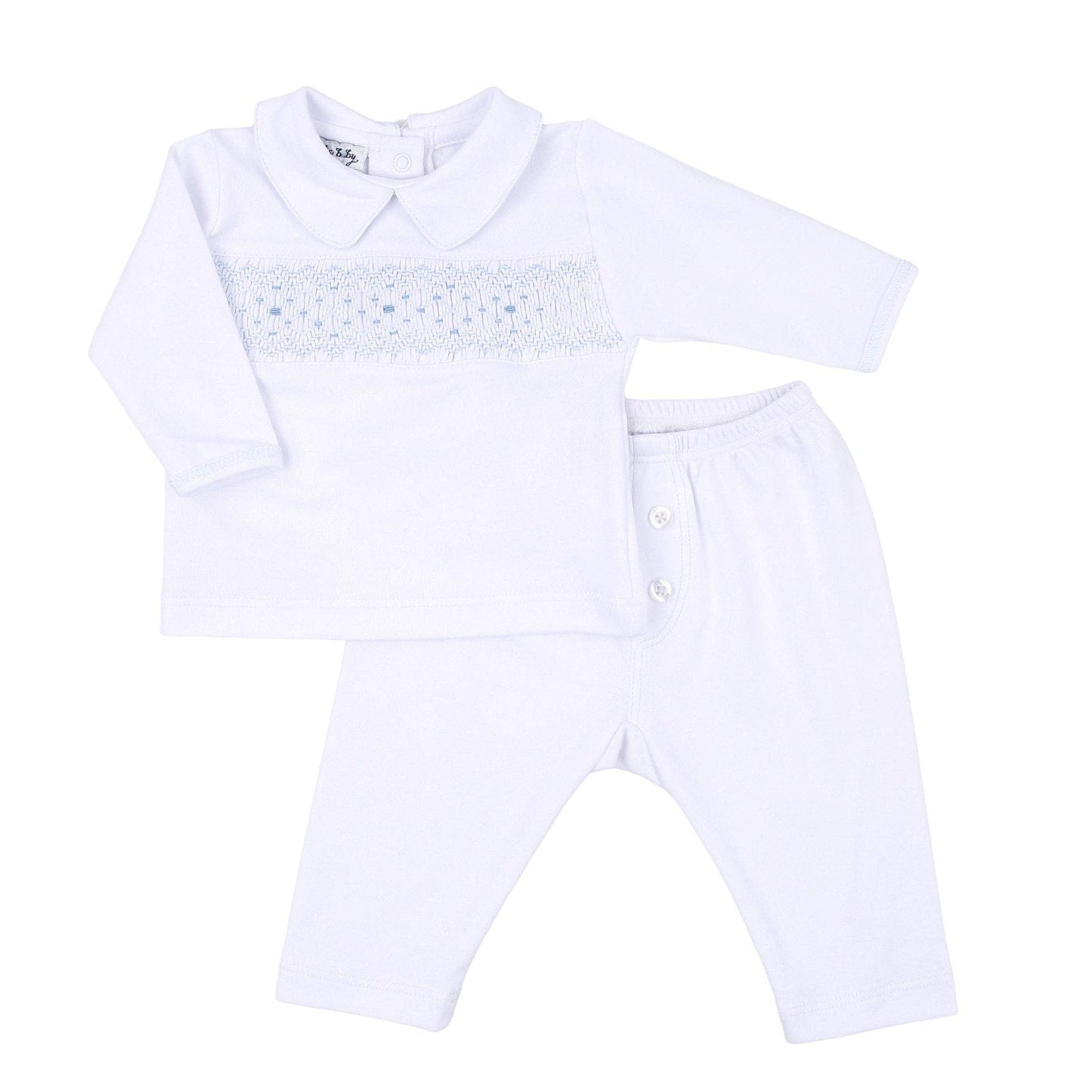 Magnolia Baby - Lilly  & Lucas Smocked Pant Set - Blue: Newborn