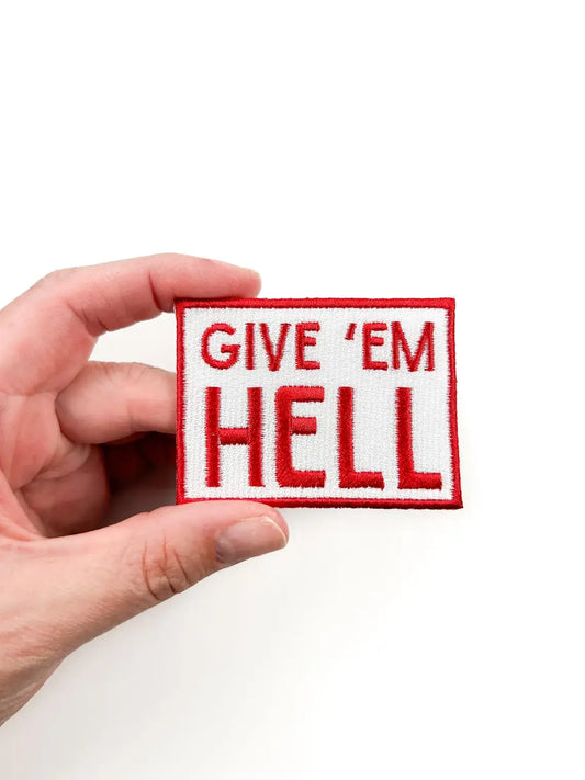 Field Trip Threads - Give 'Em Hell Embroidered Iron-On Patch Cowboy Rodeo Red