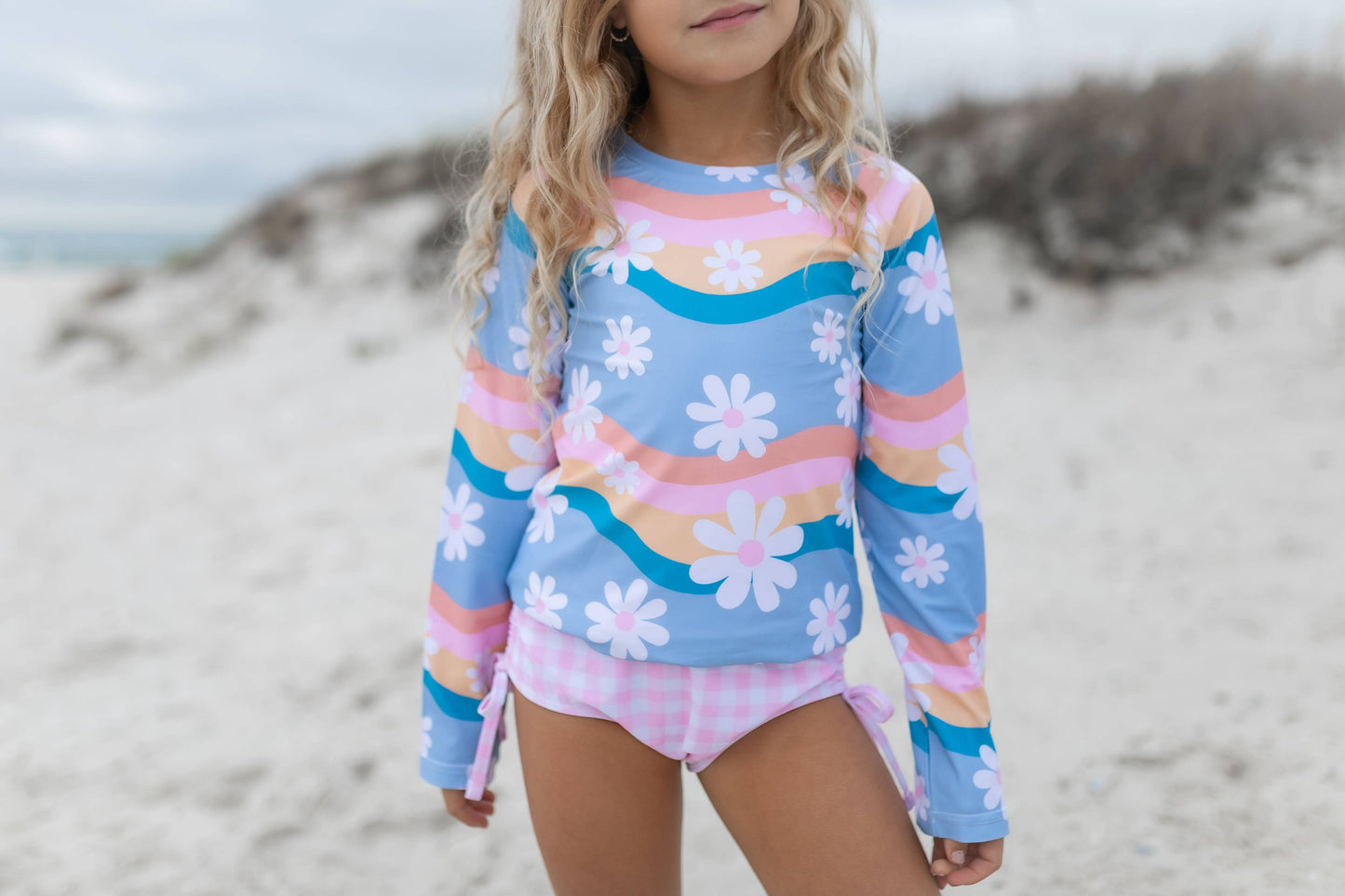 Oopsie Daisy - Kids Retro Daisy Long Sleeve Rash Guard Swimsuit: 7