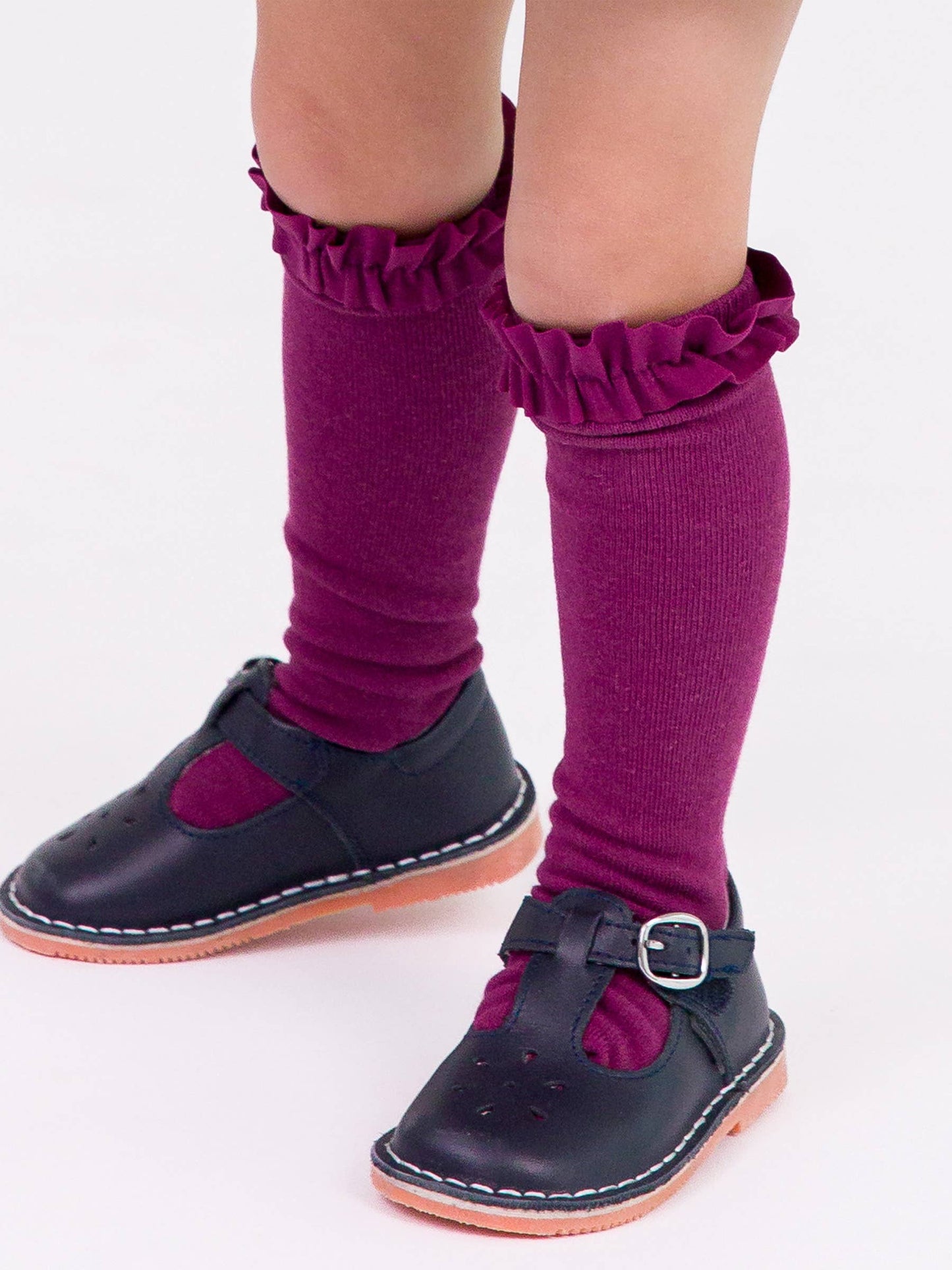 RuffleButts + RuggedButts - Girls 3-Pack Knee High Ruffle Socks - Dusty Olive, Navy, & Eggplant Harvest: Green