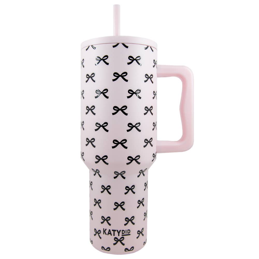 Katydid - Black & Pink Mini Coquette Bows 38 Oz Tumbler w Handle: Light Pink