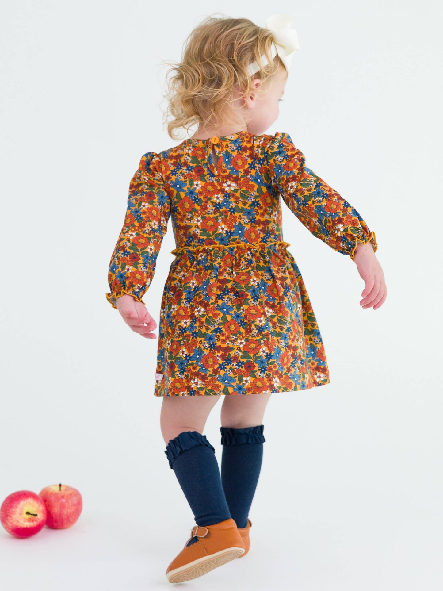 RuffleButts + RuggedButts - Baby Girls Golden Harvest Knit Long Sleeve Skirted Romper