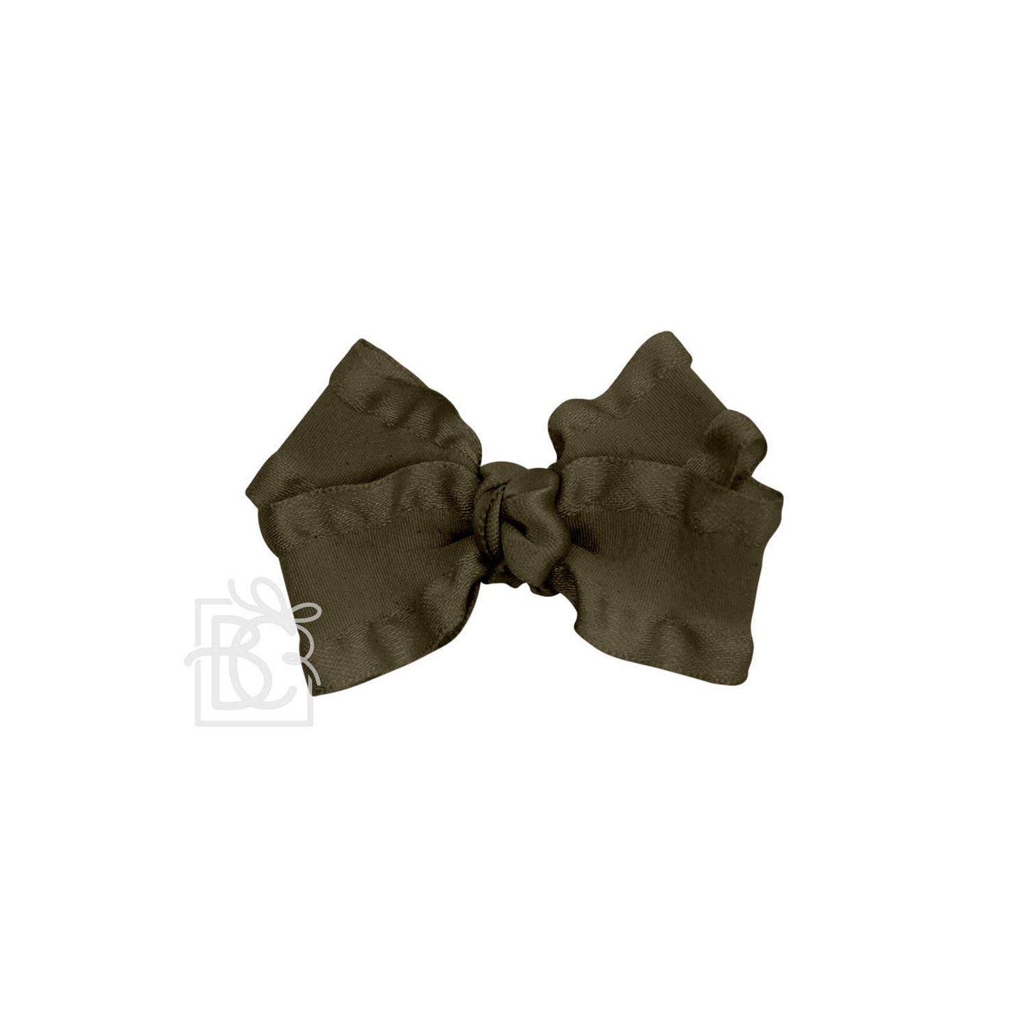 Beyond Creations, LLC - DOUBLE RUFFLE BOW ON CLIP: 5.5" Large - 1.5" Ribbon on Alligator Clip / FOREST GREEN