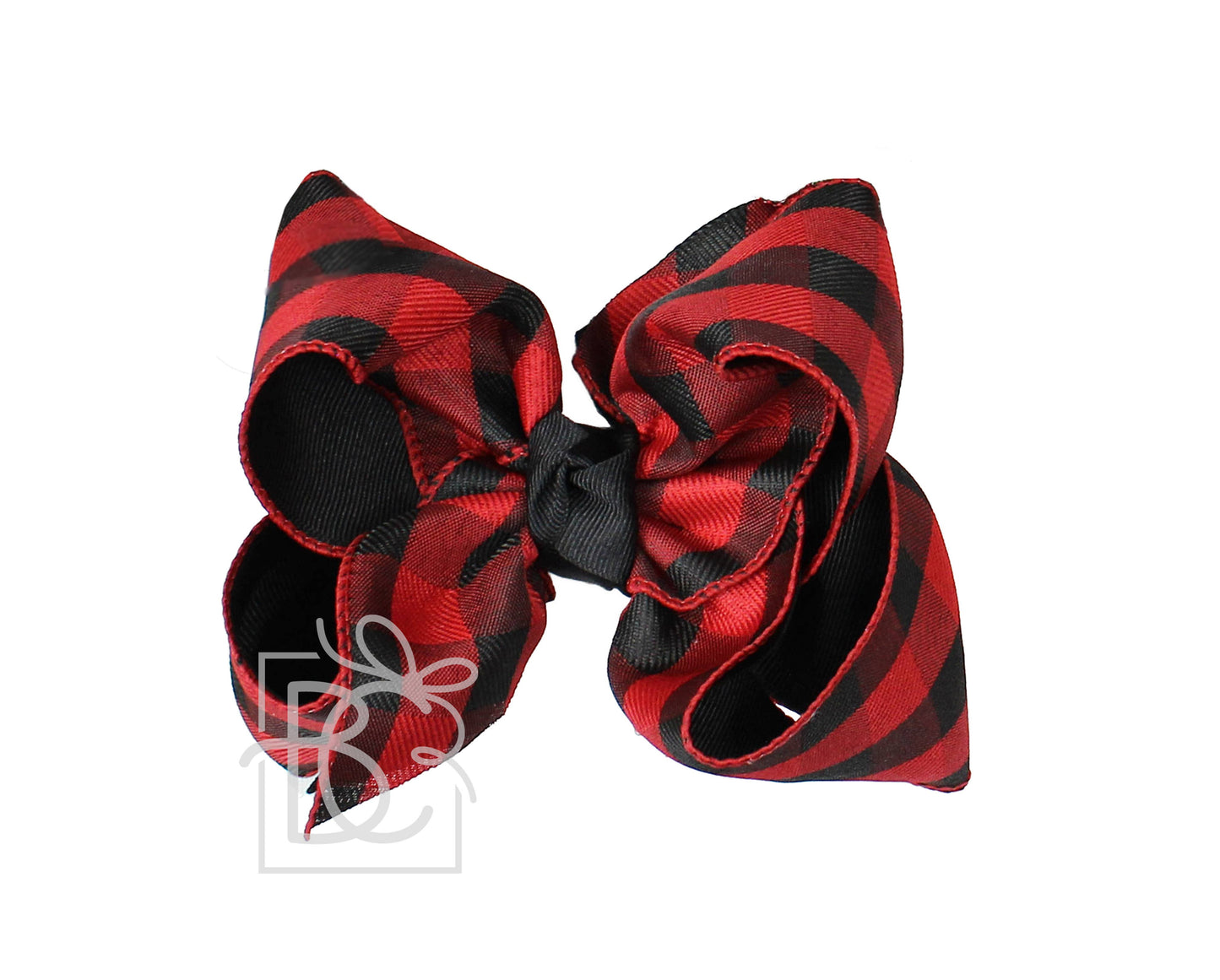 Beyond Creations, LLC - Layered Christmas Plaid Bow: 4.5" Large - 1.5" Ribbon on Alligator Clip / Red/ Red & Royal Blue Plaid